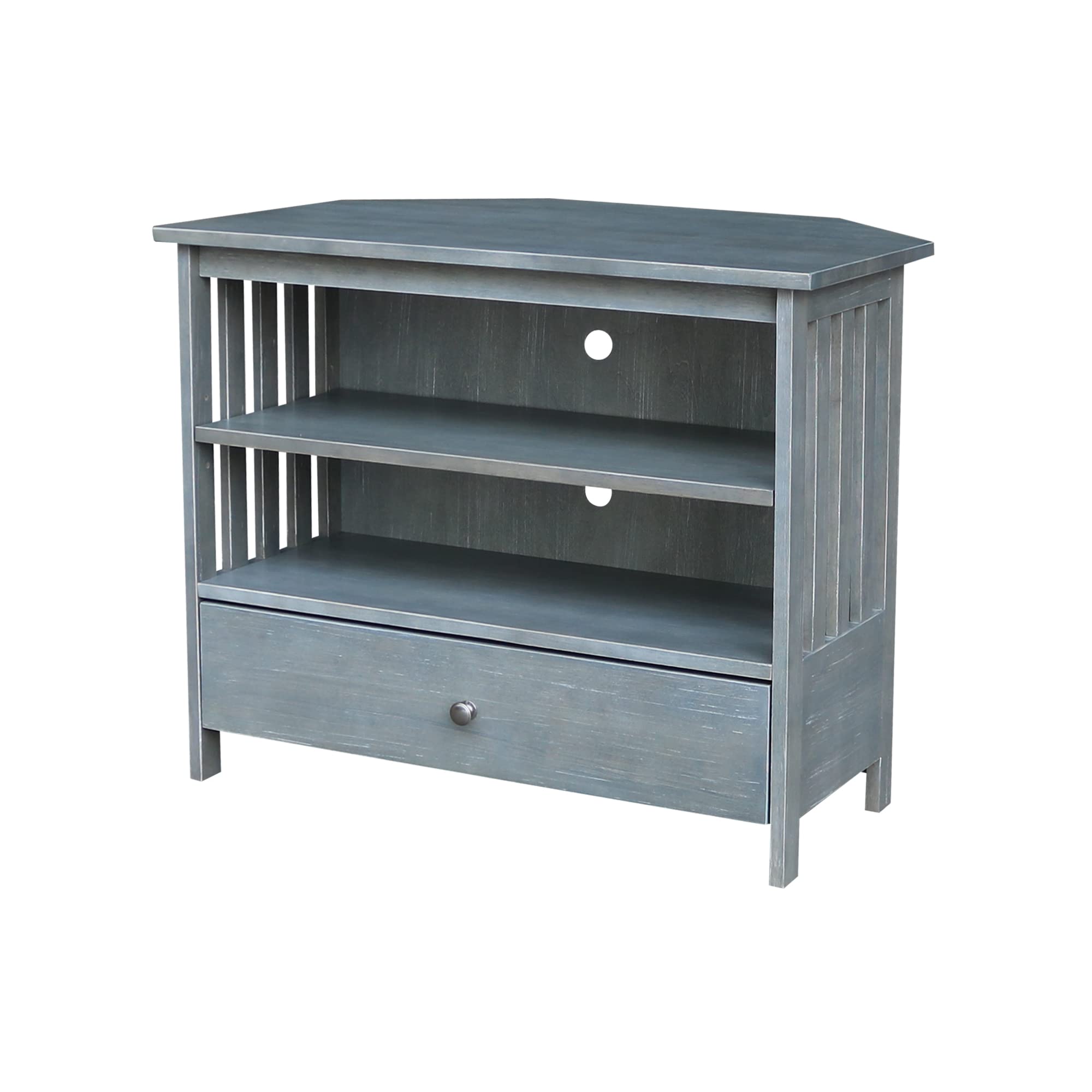 IC International Concepts Mission Corner TV Stand for 27-Inch TVs - Space Saving Wooden TV Cabinet with Sturdy Construction - Heather Grey Antique Washed Finish - Perfect for Small Living Rooms, Bedrooms & Apartments