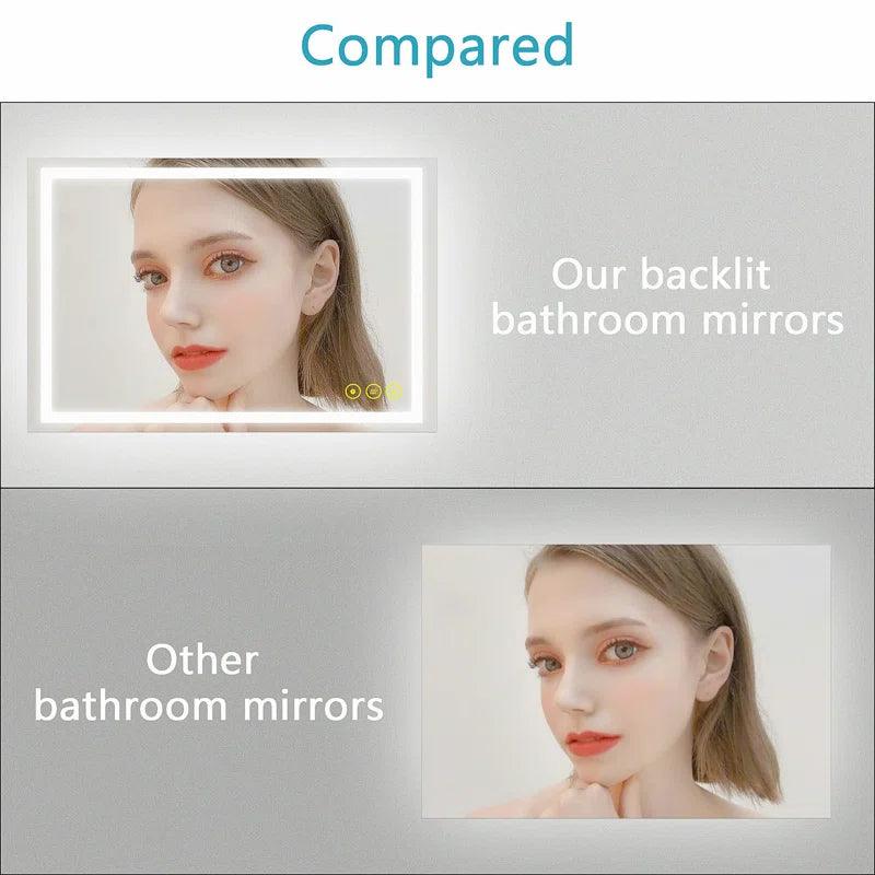 Anti-Fog LED Bathroom Mirror with Backlit Illumination - Touch Switch & Dimmable Light for Makeup Vanity, Shaving, and Home Decor