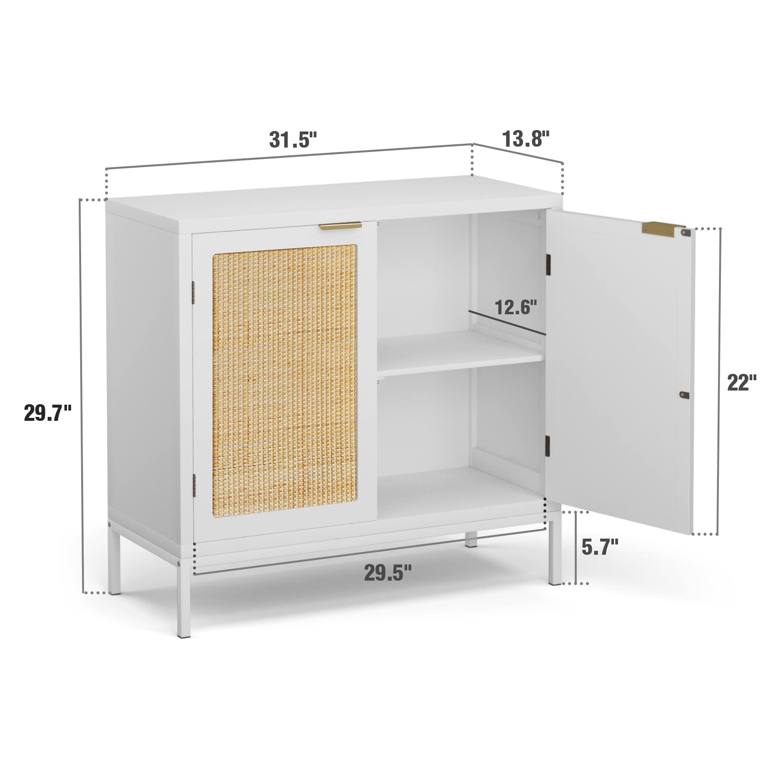 Anmytek White Rattan Sideboard Buffet Cabinet with 2 Decorated Doors & Fixed Shelf - Spacious Storage Furniture for Living Room, Hallway, Entryway & Dining Room - Perfect for Home Organization & Stylish Decor | H0012