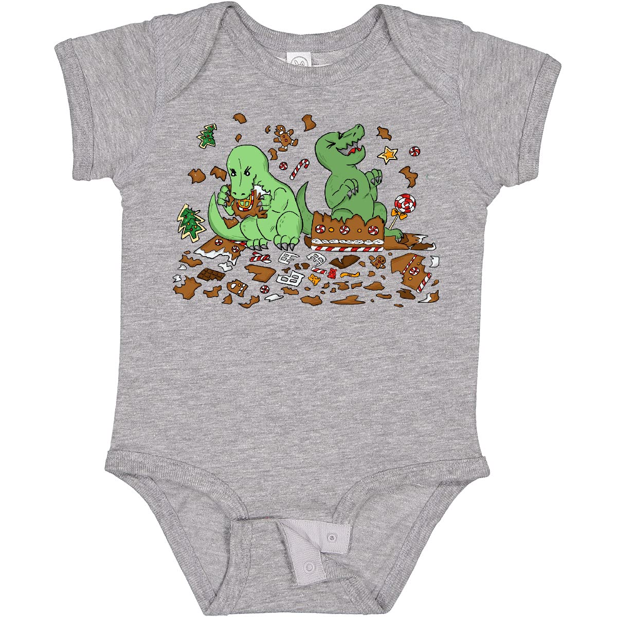 Inktastic Tiny Dinosaurs Ruining Gingerbread House Baby Bodysuit - Cute Dinosaur Print Onesie for Infants & Toddlers - Perfect for Christmas, Birthday Gifts & Playtime