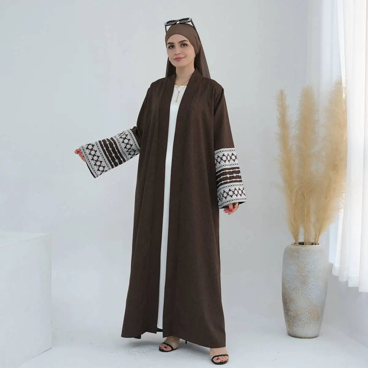 Elegant Embroidered Sleeve Cardigan Open Abaya Dress for Women - Perfect for Prayer, Modest Fashion & Special Occasions