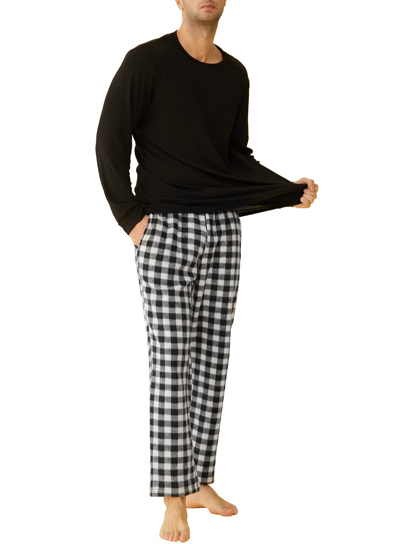 Men's Fleece Plaid Pajama Set - Long Sleeve Top & Pants for Winter Comfort - Cozy Loungewear for Home, Sleep & Relaxation