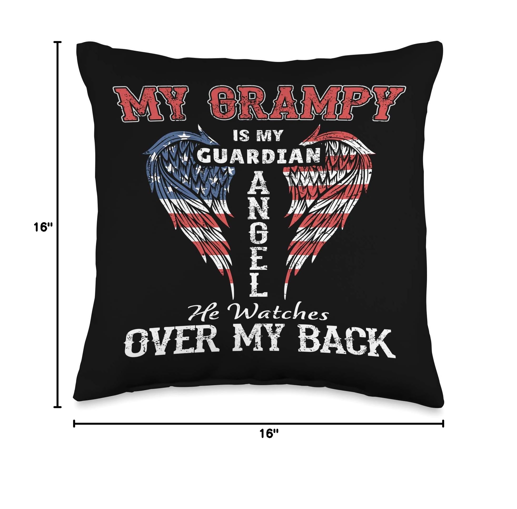 Angel Wings & Heart Throw Pillow - 16x16 Multicolor - Father's Day Gift for Grampy