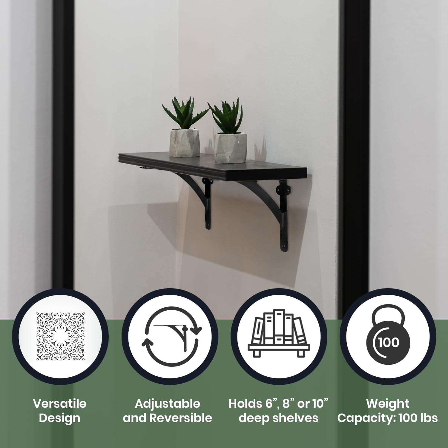 Heavy Duty Black Iron Shelf Brackets for 6