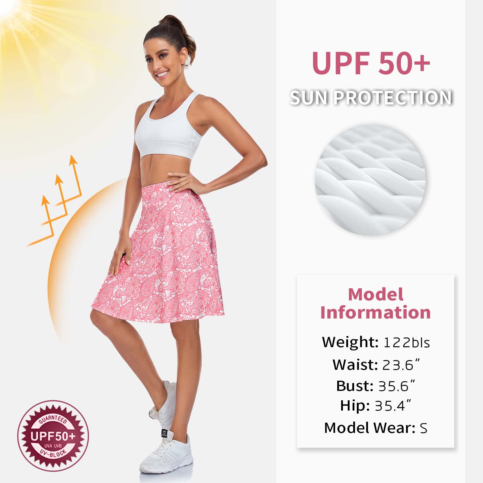 WOWENY Women's 20-Inch Knee-Length Tennis Skirt with Built-in Shorts & Pockets - Athletic Skort for Tennis, Golf, Running & Casual Wear