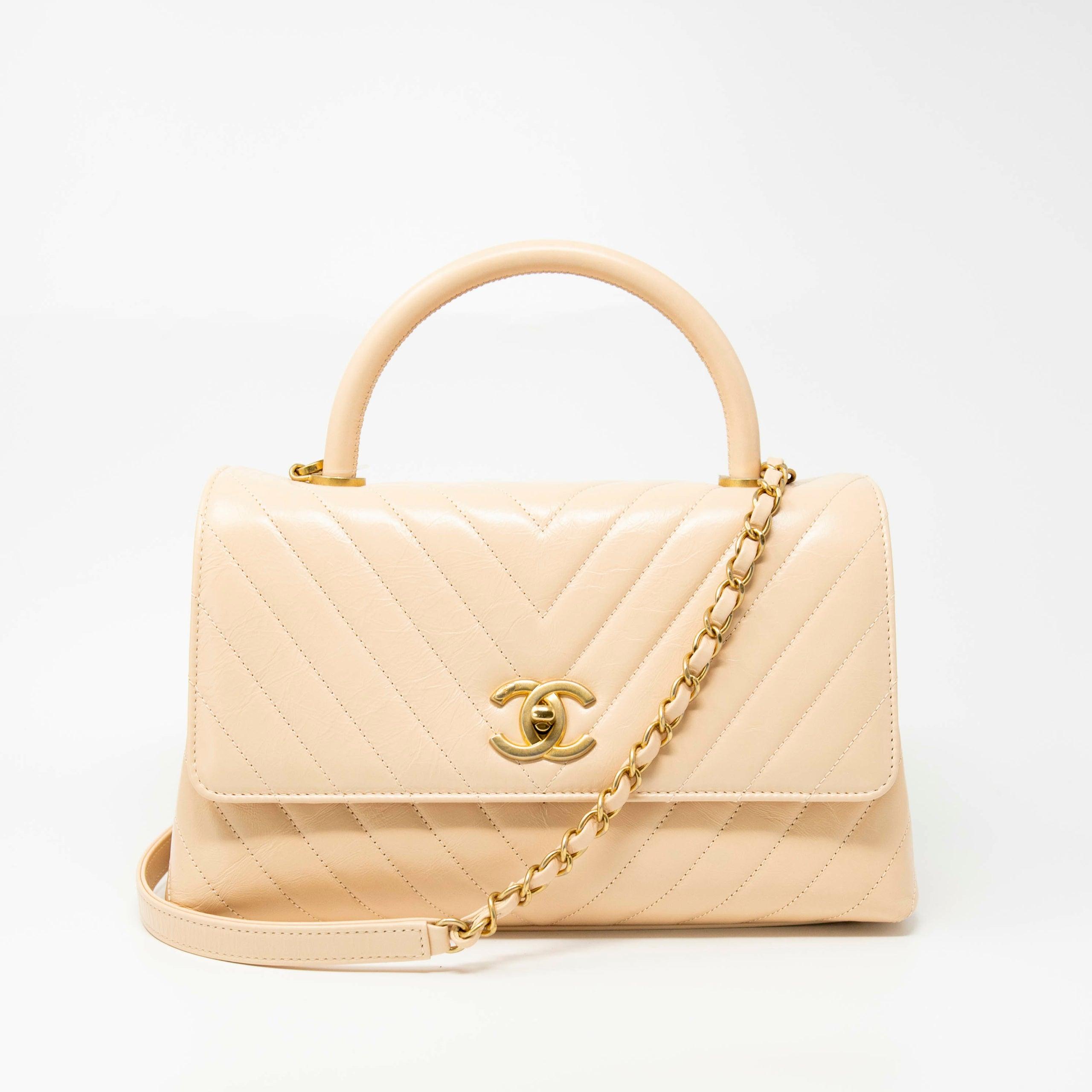 Chanel Beige Medium Coco Handle Bag - Classic Quilted Leather Crossbody & Shoulder Purse for Women | Perfect for Work, Date Night & Special Occasions