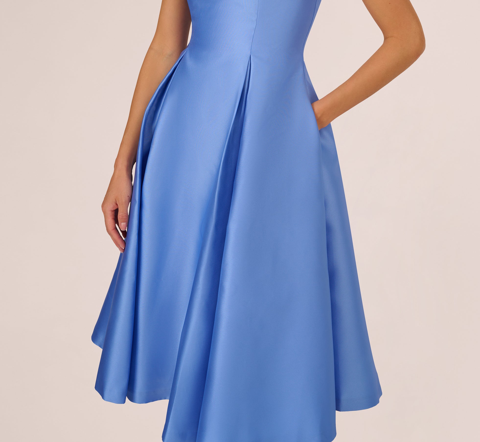 Sleeveless Mikado Fit and Flare Midi Dress with V Back in Electric Ice - Elegant Cocktail Party & Summer Wedding Guest Dress