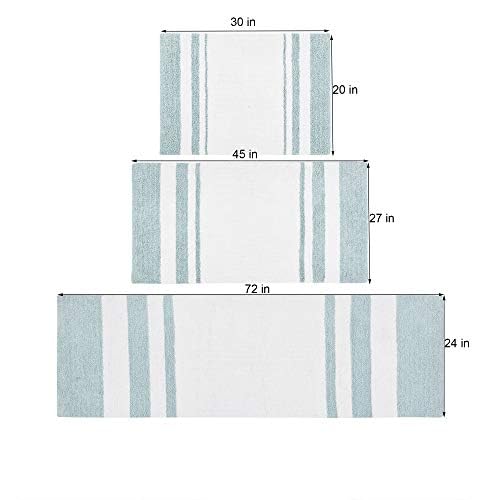 Madison Park Reversible Spa Cotton Bath Rug - 100% Cotton Striped Ultra Soft, Water Absorbent & Fast Drying Bath Mat - Non-Slip Quick Dry Bathroom Rug for Tub, Shower & Bathroom - 27x45 Inches, Aqua Blue - Perfect for Spa-Like Comfort & Luxury Bathroom Decor
