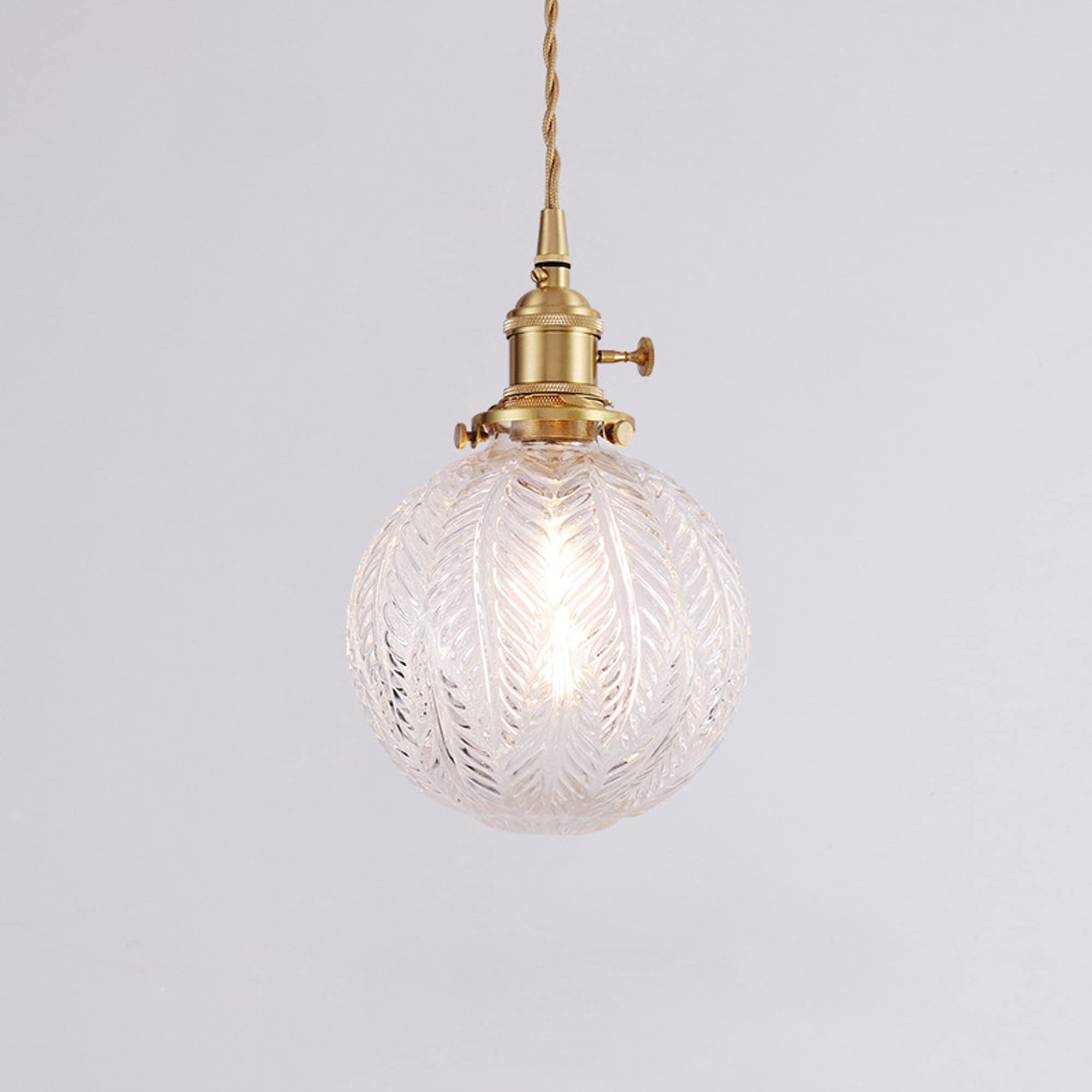 Plug-in Hanging Swag Lamp with 15ft Gold Braided Cord - No Wiring Needed, Dimmable Pendant Light with Clear Glass Globe Shade & Copper Holder - Perfect for Bedroom, Living Room, or Reading Nook Lighting