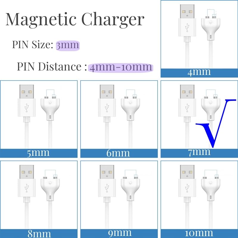 Kwevos Magnetic USB DC Charger Cable 2 Pack (1 Single Polarity & 1 Double Polarity) - 7mm 2-Pin 31.4 Inch Replacement Charging Cord for Adult Toys, Vibrators, Massagers, and Personal Care Devices - Perfect for Discreet Charging at Home or Travel