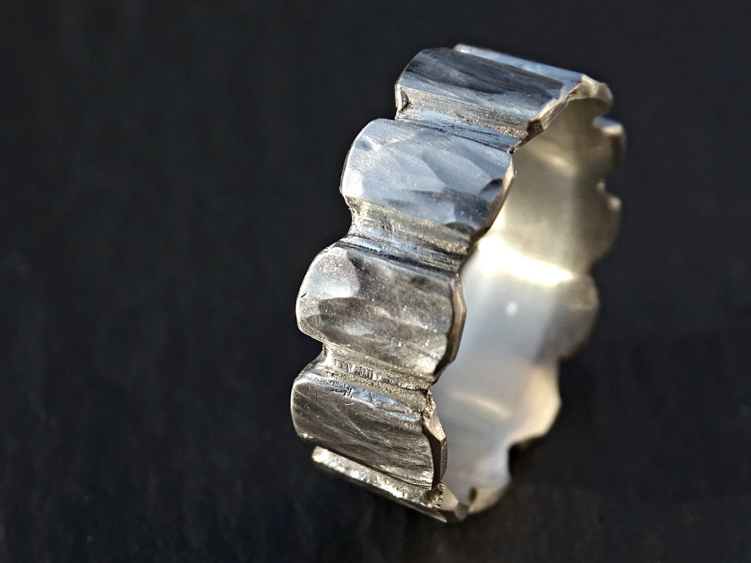Rugged Silver Viking Wedding Band for Men - Handcrafted Carved Forged Ring, Durable Mens Silver Ring, Perfect Gift for Him - Ideal for Outdoor Adventures and Everyday Wear