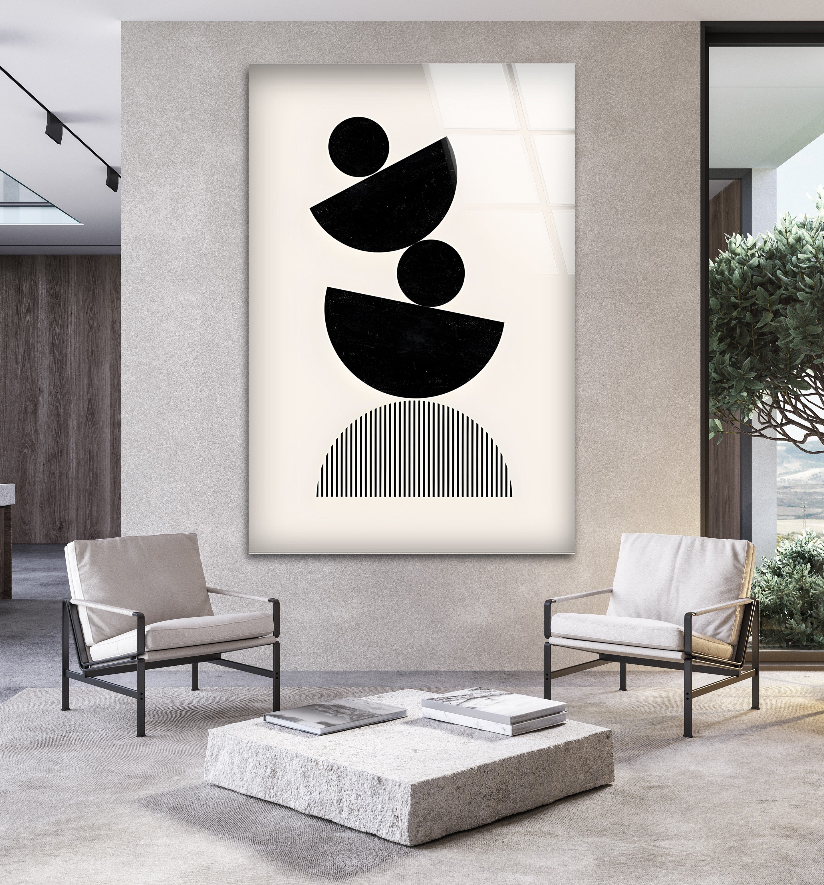 Abstract Black & White Geometric Art Print - Modern Minimalist Wall Decor for Living Room, Bedroom & Office | Framed Canvas Painting for Contemporary Home Design