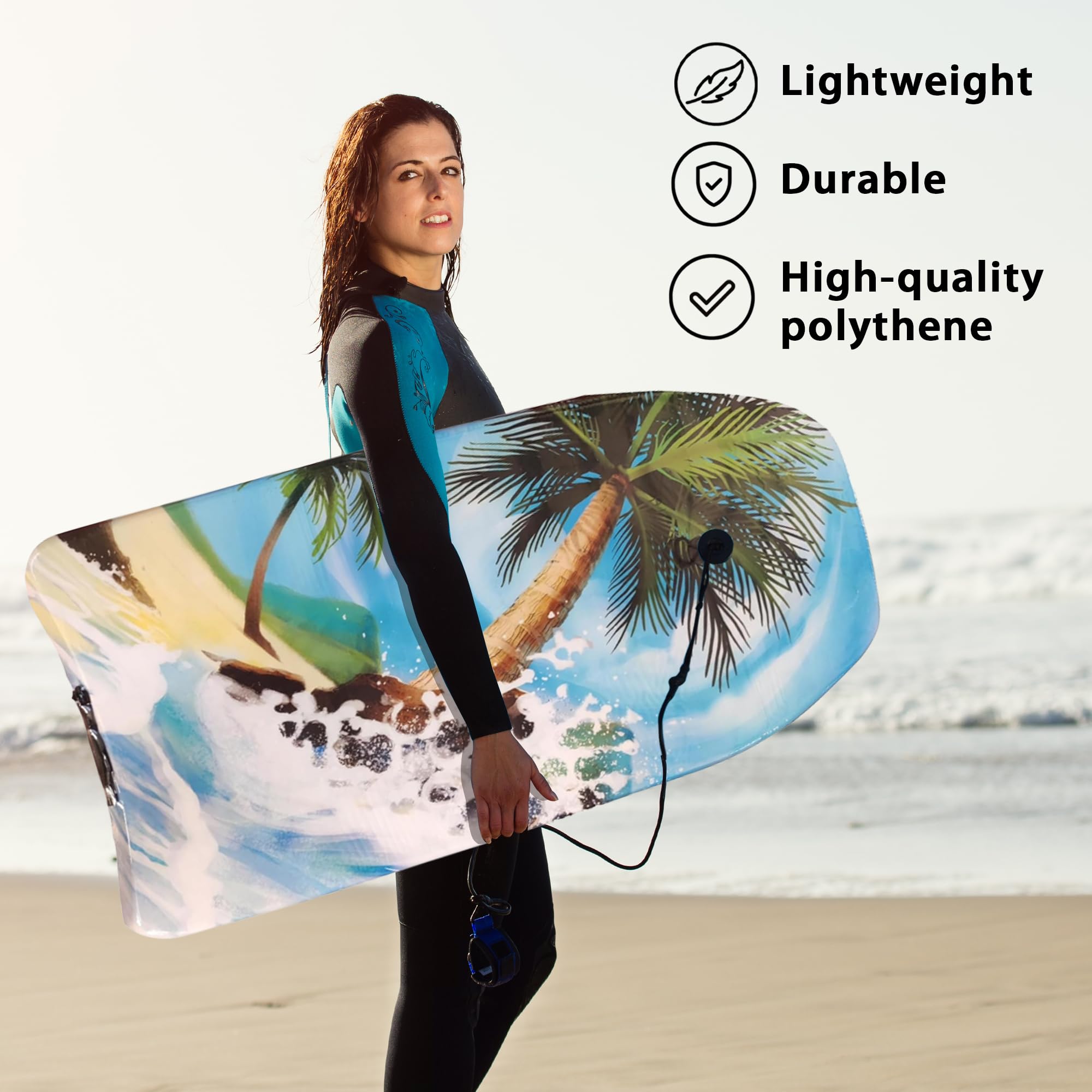 **Premium Lightweight & Durable Boogie Board for Adults - Perfect for Beach Surfing with Leash & Slick Bottom - Ideal for Waves, Bodyboarding & Water Sports**