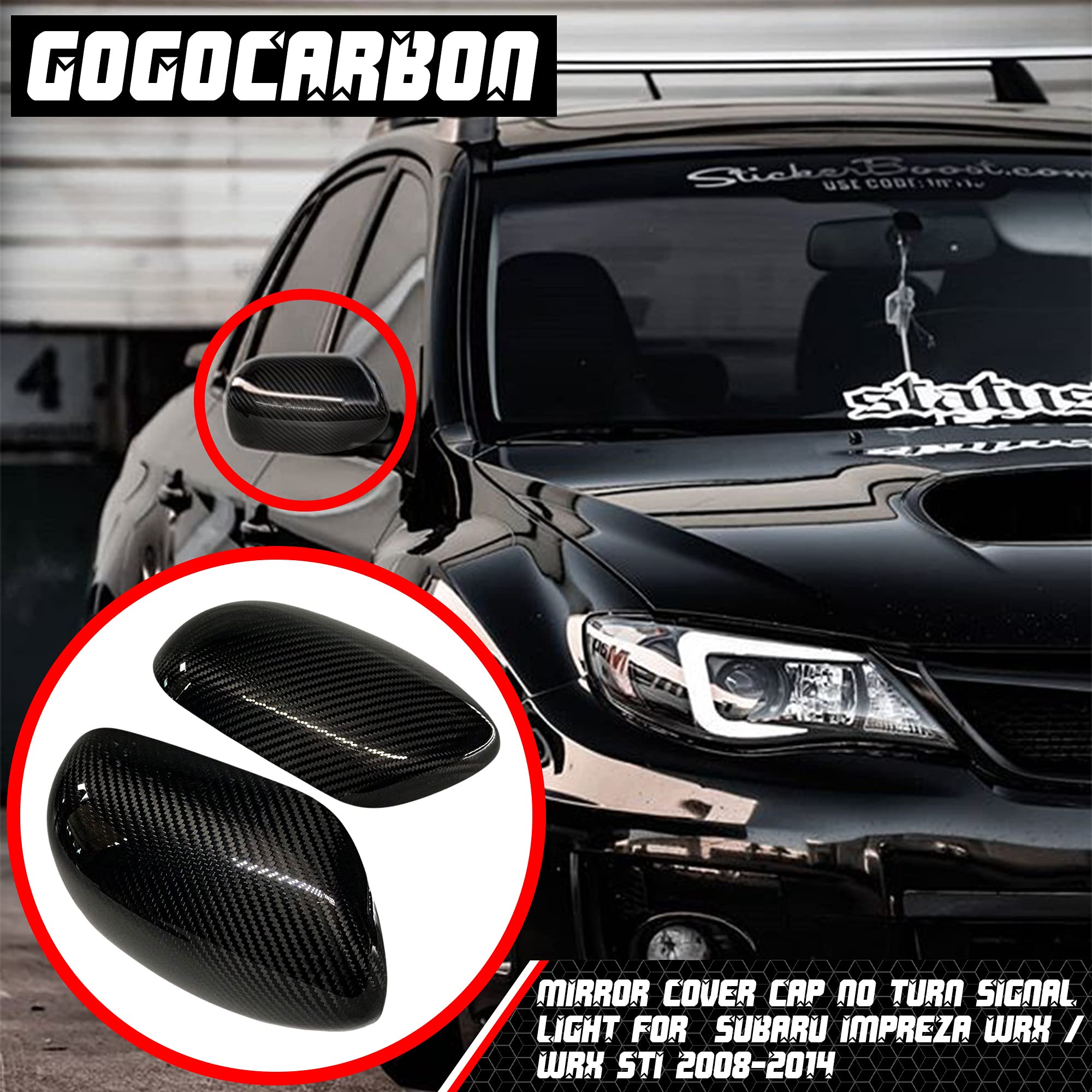 **2008-2014 Subaru WRX STI/WRX Mirror Cover - Dry Carbon Fiber Design, UV-Resistant Clear Coat, Lightweight & Durable (2-Piece Set) - Upgrade Exterior Styling for Sporty Look**