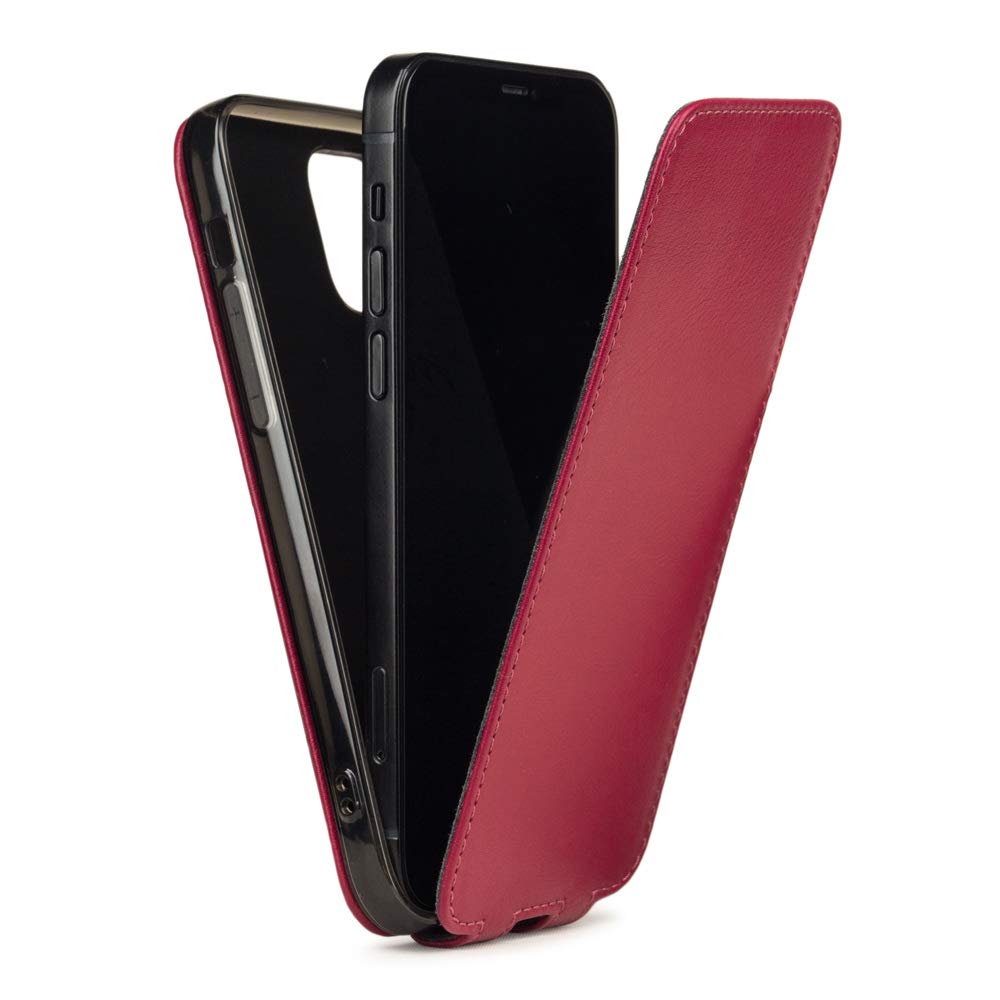 Premium Ultra Thin Leather Folio Case for iPhone 12 & 12 Pro - Patented French Design - Cherry Red - Slim Protective Cover for Business & Travel