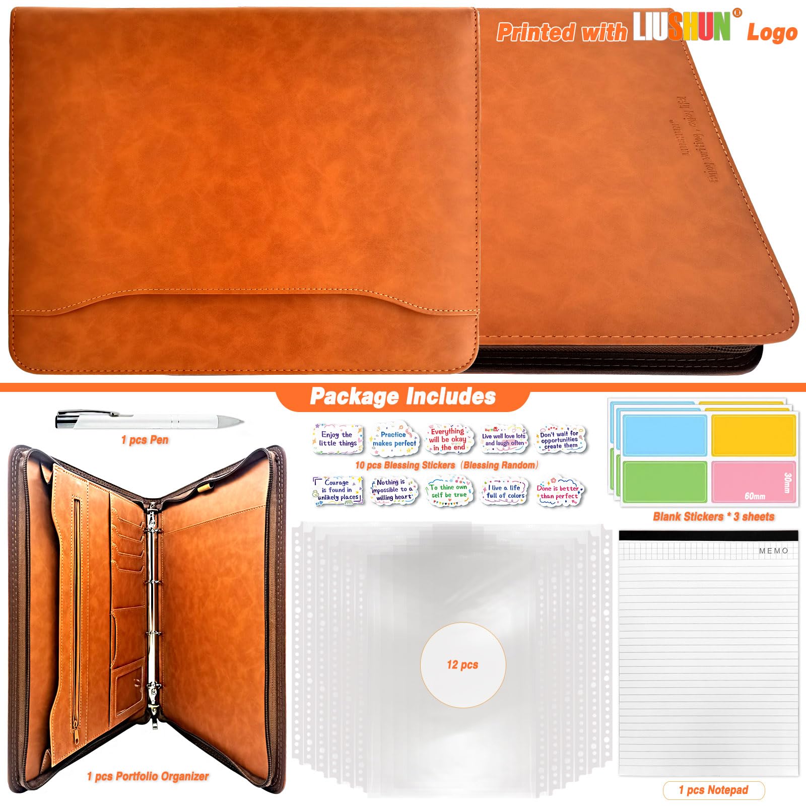 Premium PU Leather Zipper Portfolio Organizer - Professional Business Document Holder with 4-Ring Binder, Exterior Pocket & Card Slots - Perfect for Resumes, Passports, Tickets & Office Essentials (Brown) - Ideal for Business Meetings, Job Interviews & Travel Organization