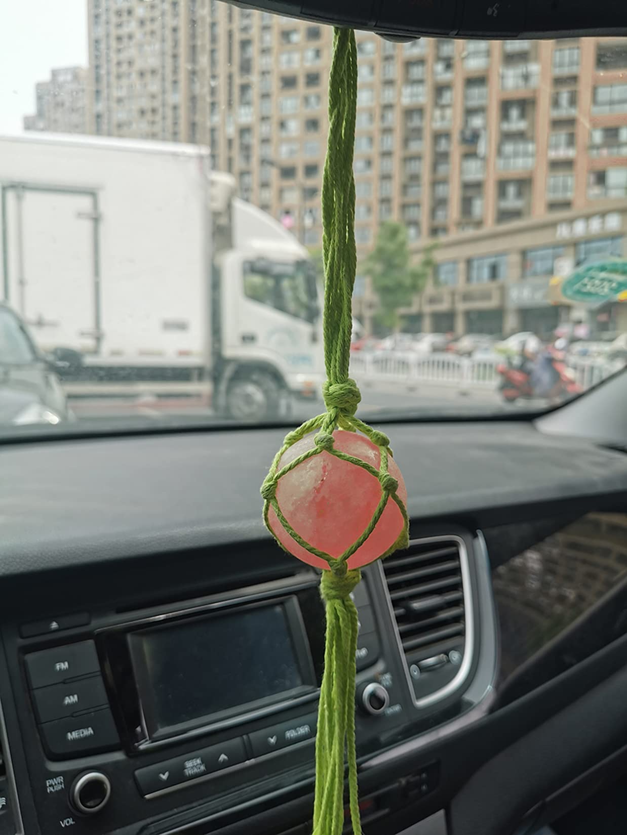 Handmade Himalayan Salt Car Mirror Hanging Ornament - Natural Air Purifying Crystal Decor for Rearview Mirror, Home & Office Feng Shui Decor (Grass Green) | Perfect for Stress Relief, Positive Energy & Vehicle Protection