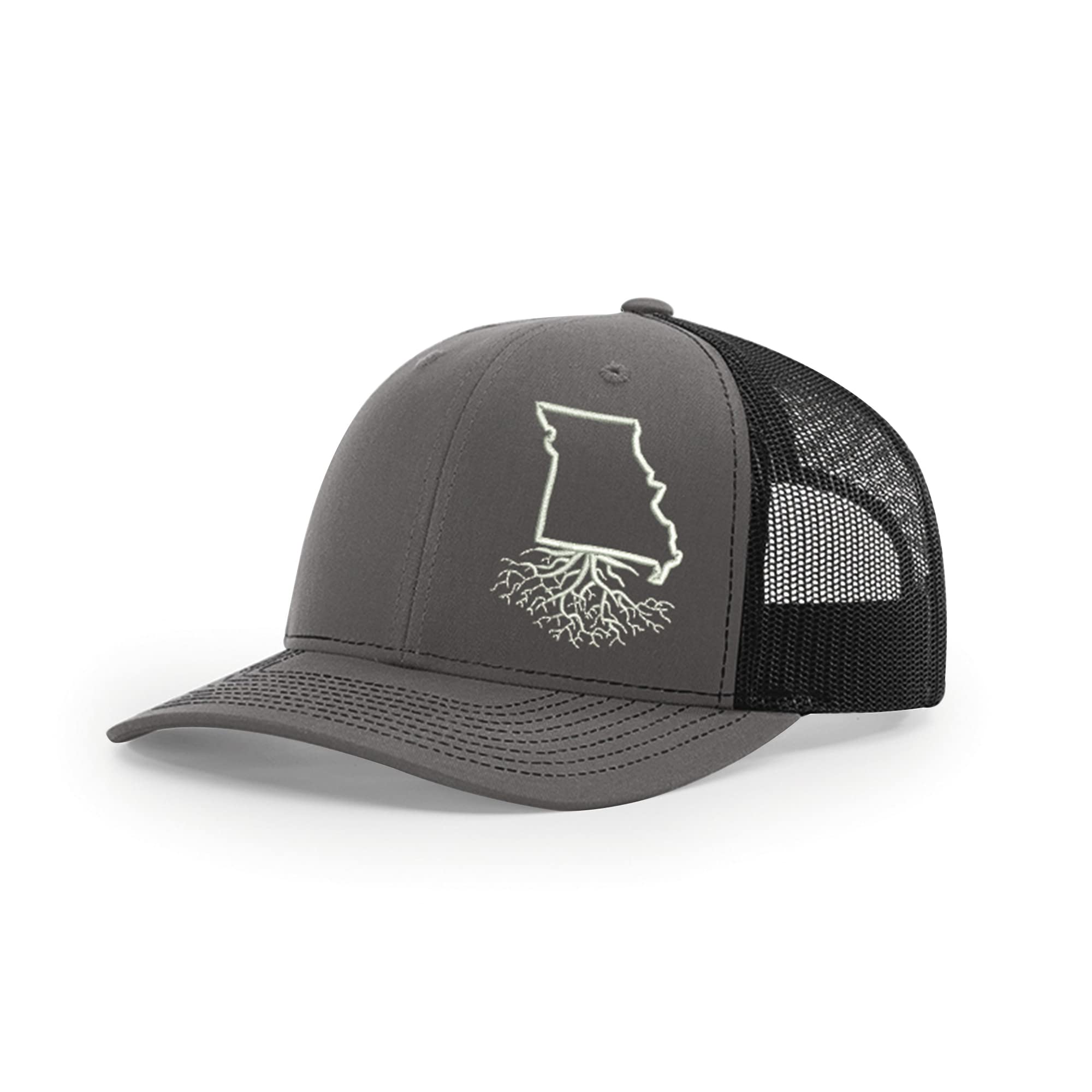 Missouri Roots Snapback Hat - Stylish Unisex Baseball Cap with Mesh Back, Polyester Cotton Blend, Six-Panel Trucker Design, One Size Fits Most (Charcoal & Black) - Perfect for Outdoor Activities, Sports & Casual Wear