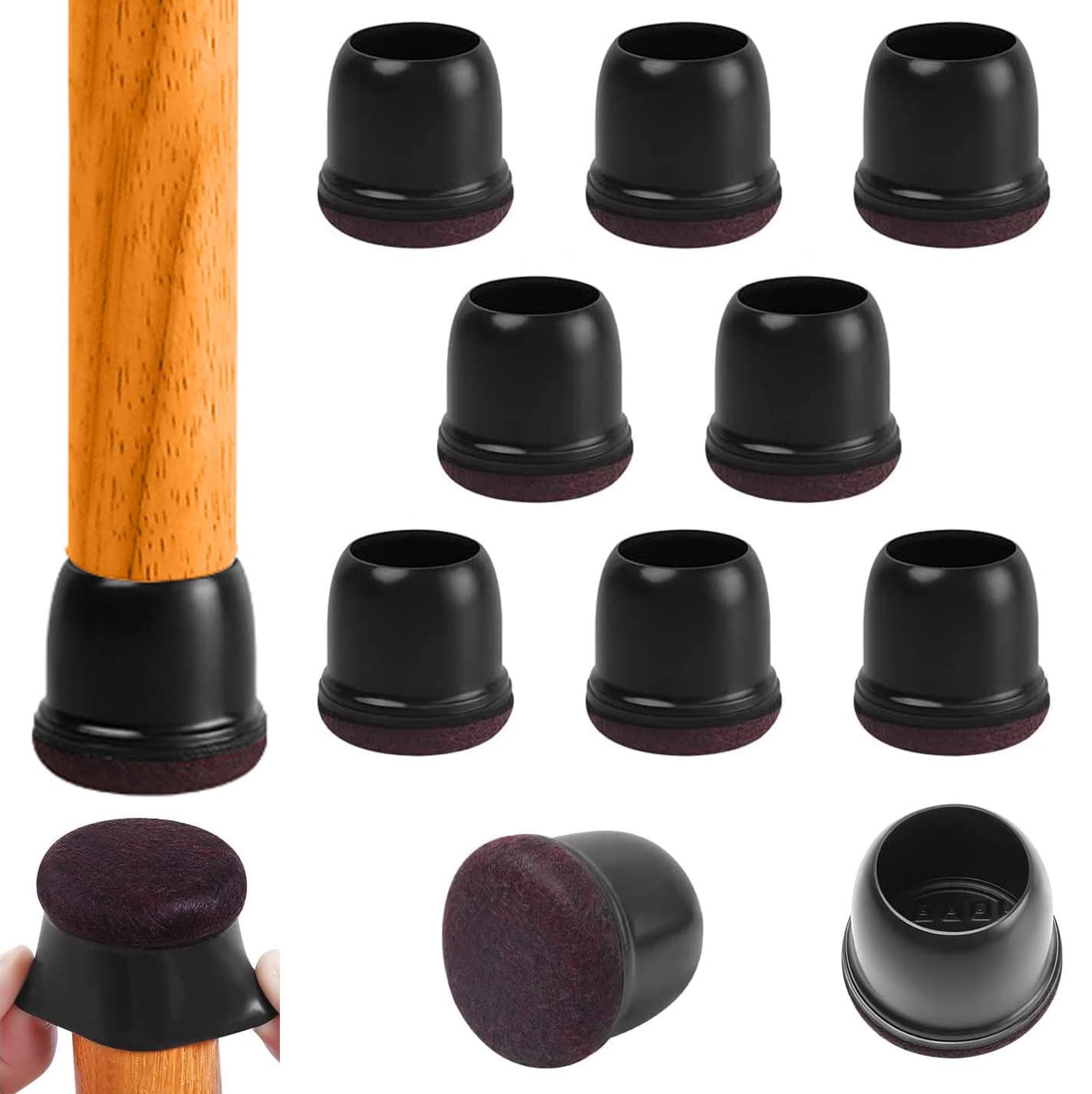 Black Felt Chair Leg Floor Protectors - 8 Pack Furniture Leg Caps for Hardwood Floors (Fits 1.1-1.3 Inch Legs) - Anti-Scratch & Noise Reduction for Dining Chairs, Office Chairs & Home Furniture - Protect Floors from Damage & Scratches