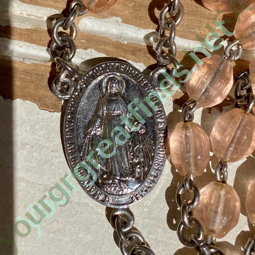 Vintage French Rosary with Blush Pink Beads - Elegant Catholic Prayer Beads for Meditation, Gift & Religious Devotion - Perfect for Weddings, Baptisms & Spiritual Practices