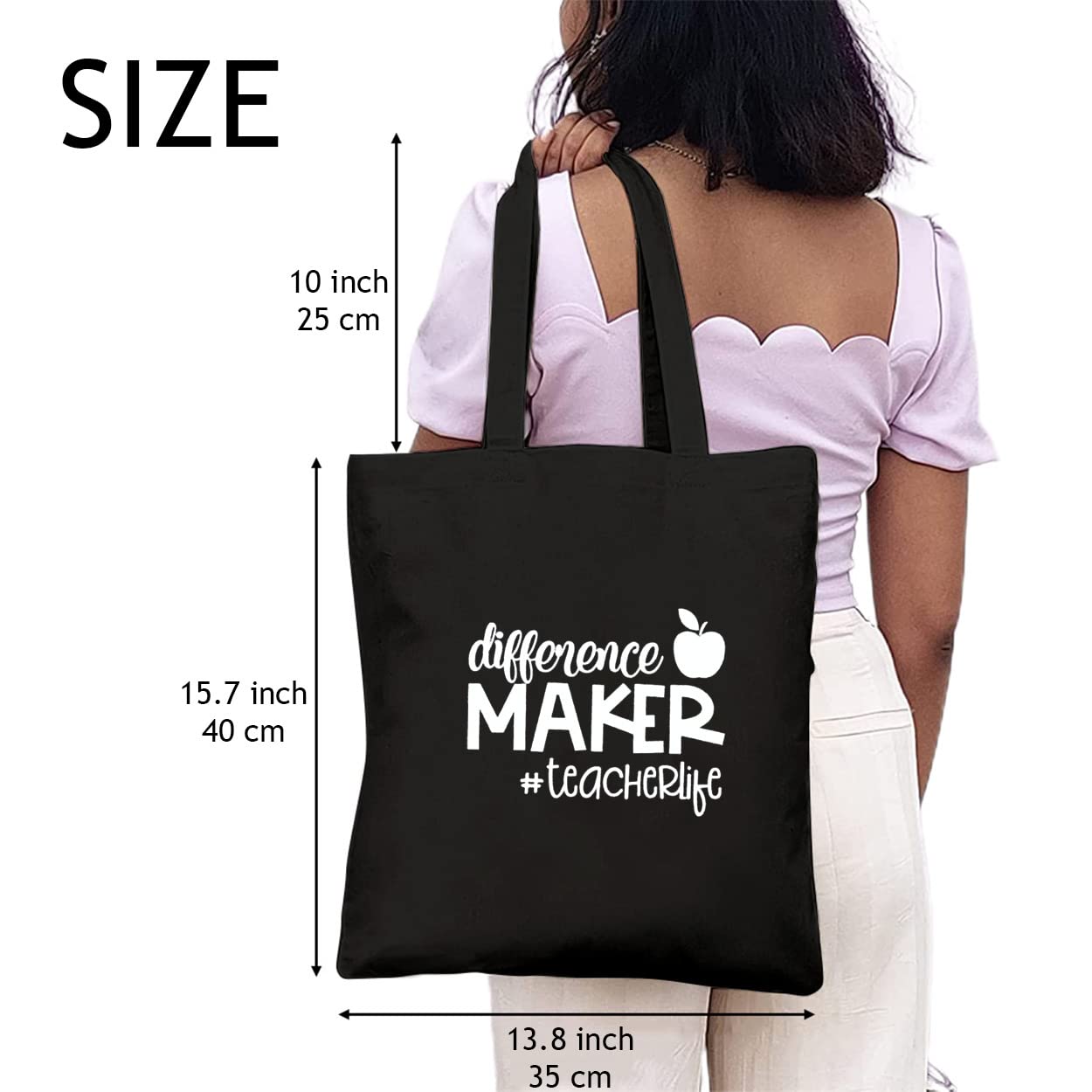 Difference Maker Teaching Tote Bags for Women - Washable Reusable Shoulder Bags for Work, Grocery Shopping & Everyday Use - Perfect Teacher Gift, Office Commute & Errand Essentials