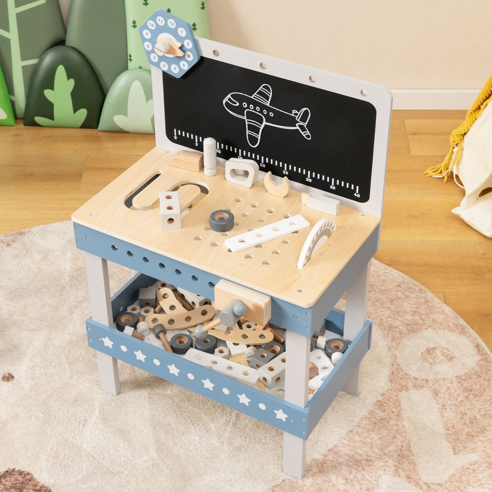 61 Pcs Kids Play Tool Workbench Set - Blue Toy Tool Kit for Toddlers & Preschoolers | Pretend Play, DIY Projects & Early Learning Development
