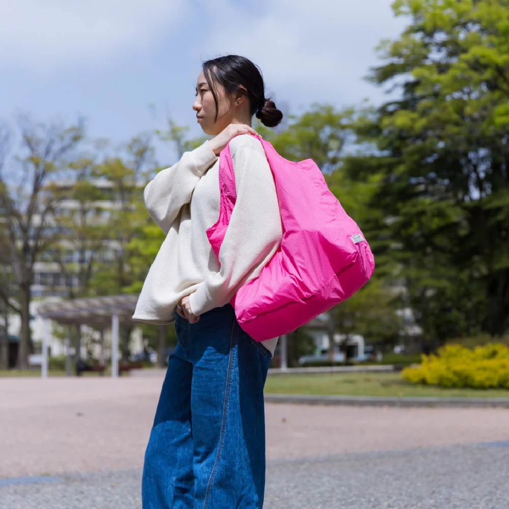 TO&FRO Packable Tote Bag - Lightweight Foldable Travel Shopping Bag, Medium Size, Pink - Perfect for Beach, Grocery, Gym & Daily Use