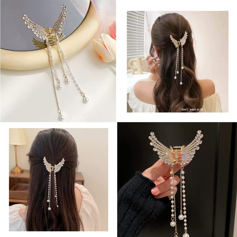 SHIDARA 1 Pack Rhinestone Butterfly Hair Clips - Sparkling Pearl Embellished Metal Hairpins for Women & Girls with Thick Hair | Non-Slip Strong Hold Hair Accessories for Parties, Weddings & Everyday Wear