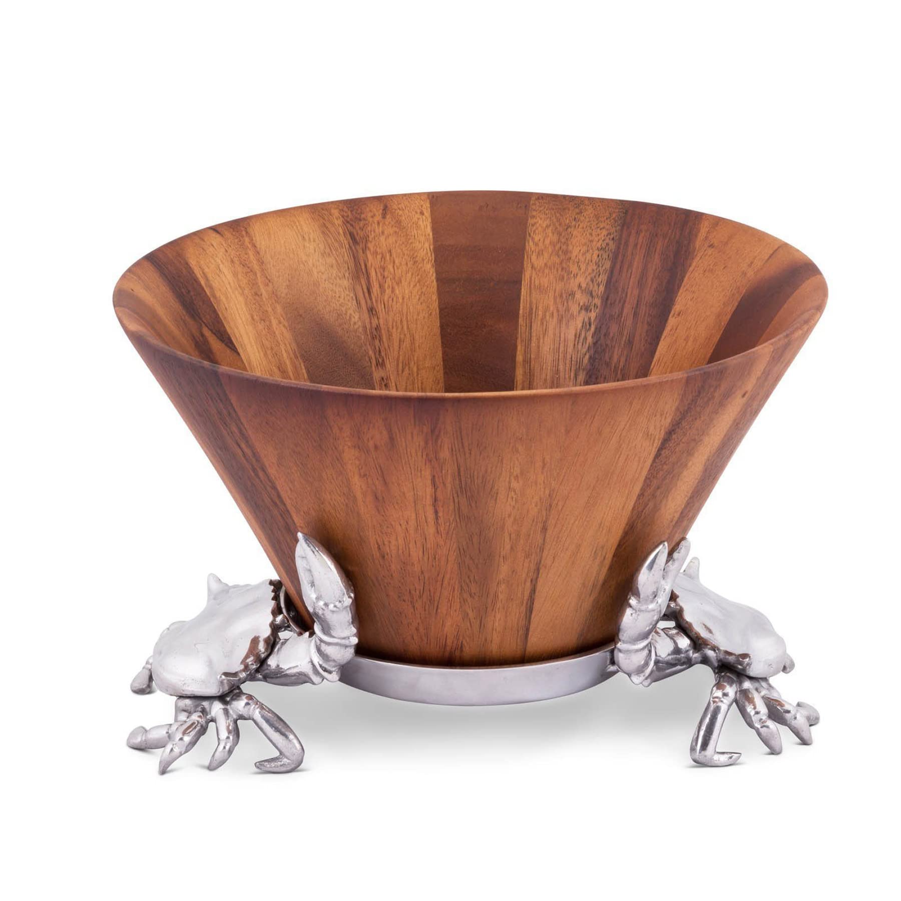 Arthur Court Designs Acacia Wood Salad Bowl with Aluminum Crab Stand - 12 Inch Diameter x 7 Inch Tall - Perfect for Seafood Dishes, Dinner Parties & Coastal-Themed Decor