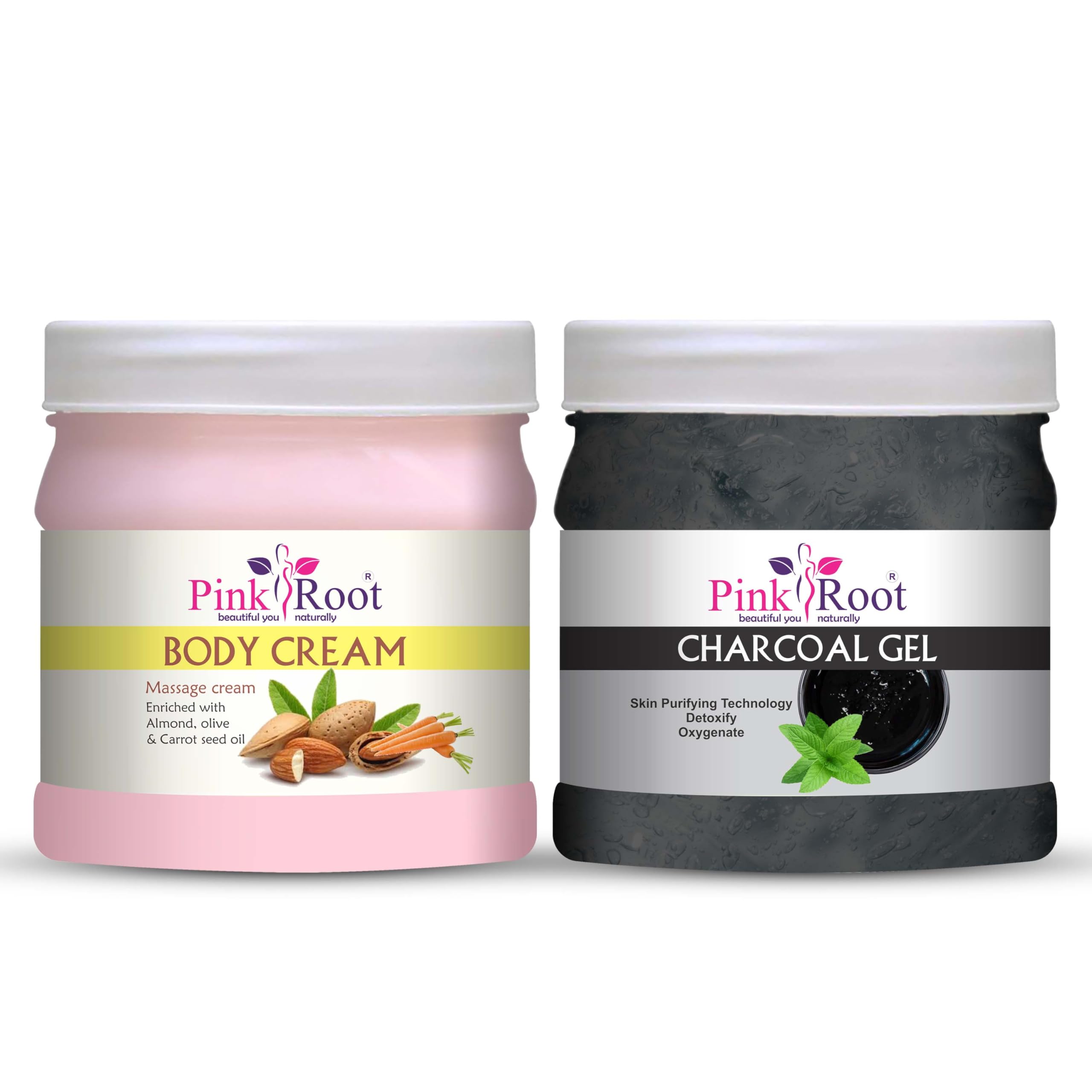 Pink Root & Charcoal Gel Body Massage Cream Set - 500gm Each for Deep Relaxation & Detox - Perfect for Spa, Home Massage & Muscle Relief