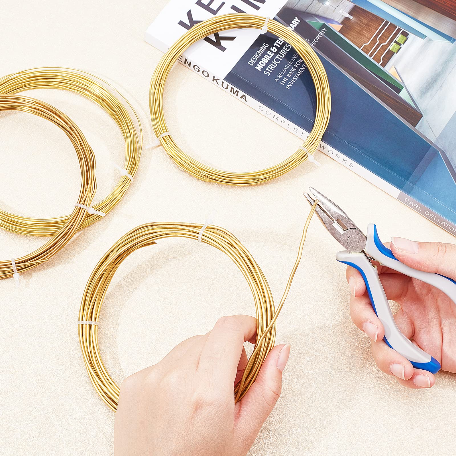 BENECREAT 12 Gauge 16.4 Feet Round Pure Copper Wire - Gold Brass Craft Wire for Jewelry Making, Beading, DIY Projects - Perfect for Necklaces, Bracelets, and Home Decor