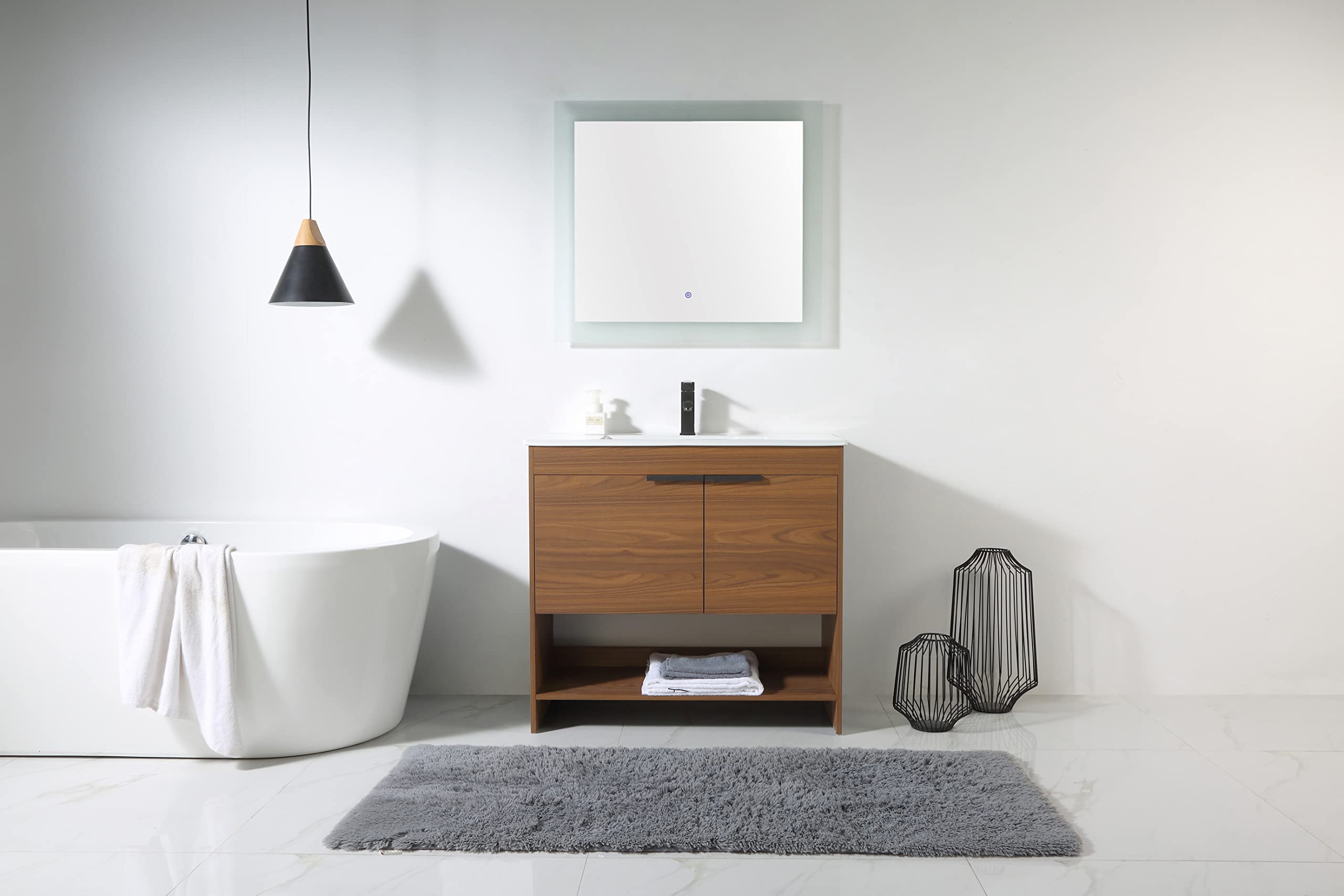 Fine Fixtures Phoenix 36 Inch Modern Bathroom Vanity with Sink - Soft-Close Doors & Storage Drawers - Durable Walnut Vanity for Small Bathrooms (Full Assembly Required) - Perfect for Apartments, Guest Bathrooms & Powder Rooms