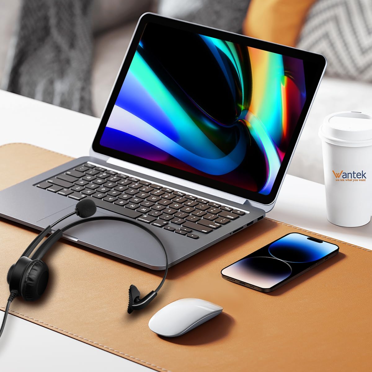 Wantek Wired Gaming Headset with Noise-Cancelling Microphone - 3.5mm PC Headphones with In-Line Volume Control for Laptop, Computer, Office & Home Use - Perfect for Online Meetings, Gaming & Remote Work