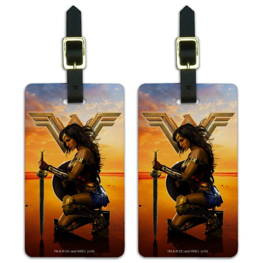 Wonder Woman Movie Poster Luggage ID Tags - Set of 2 Durable Suitcase Tags for Carry-On Bags, Travel Accessories for Superhero Fans - Perfect for Airports, Vacations & Comic Conventions