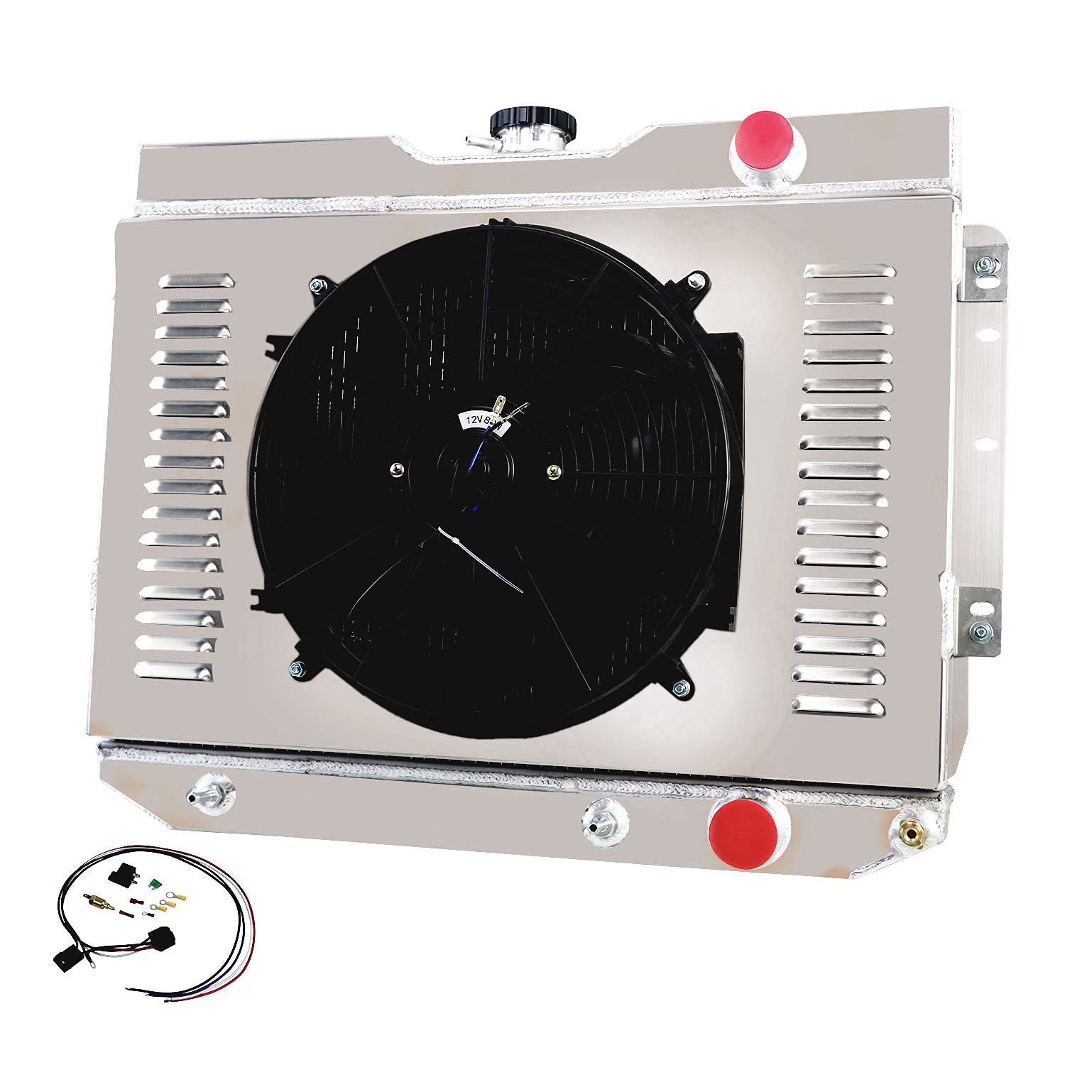 ECMRAD 3 Row Aluminum Radiator with Shroud, 14'' Fan & Relay Kit - Compatible with 1960-1965 Chevy Chevelle, Impala, Bel Air, El Camino, Biscayne (1960 1961 1962 1963 1964) - Perfect for Classic Car Restoration & Performance Upgrades
