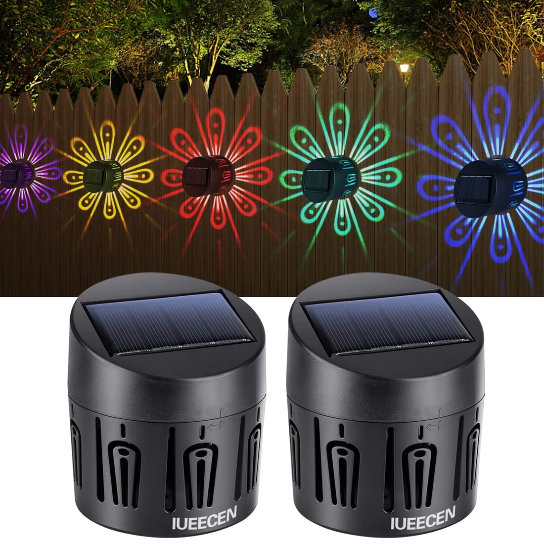 Solar Powered Outdoor Fence Lights - Waterproof Garden Pathway Lighting with 7 Color Changing Modes (2 Pack) - Perfect for Deck, Patio, Stairs, Yard & Courtyard Decoration