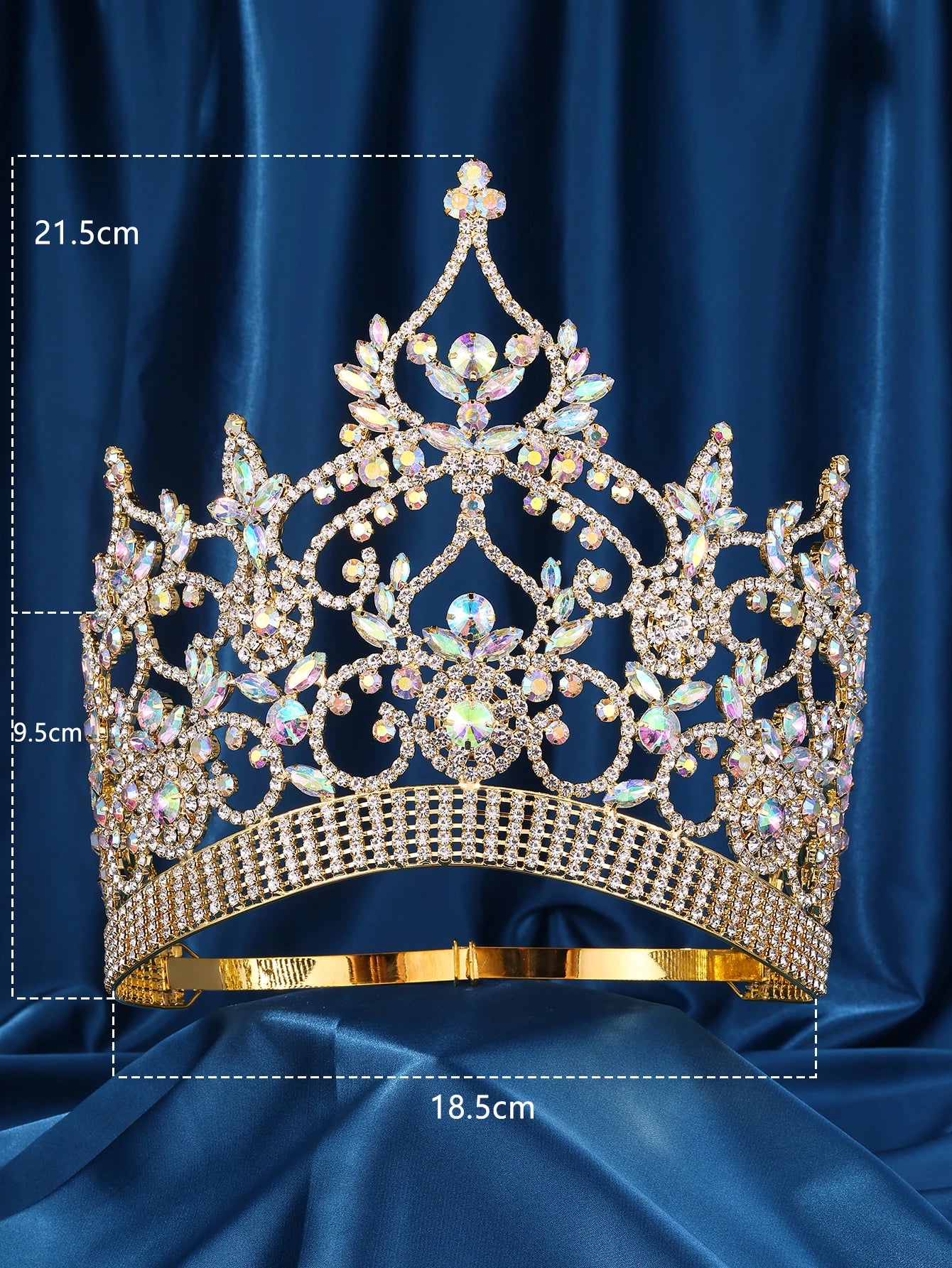 Imperial Aurora Pageant Crown - Gold Rhinestone Tiara with AB Stones for Beauty Queens, Pageants & Prom - Elegant Bridal Accessory for Weddings, Quinceañeras & Special Occasions