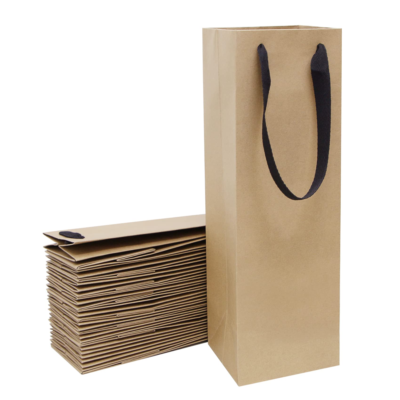 20 Pack 4x4x14 Inch Brown Kraft Paper Wine Bottle Bags with Handles - Bulk Champagne & Alcohol Gift Bags for Retail, Parties, Weddings & Holiday Gifting