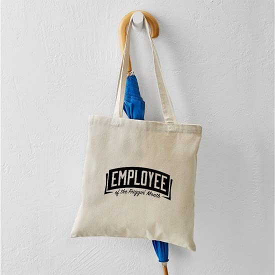 Employee Of The Month Tote Bag - Natural Canvas Reusable Grocery Shopping Bag - Perfect for Work Gifts, Office Appreciation & Eco-Friendly Errands