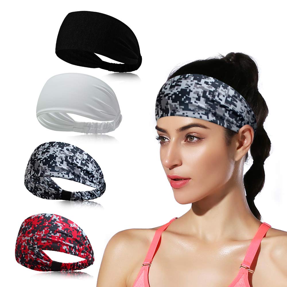 DINIGOFIN Wide Sports Headbands for Women - Non Slip Workout Headband, Moisture Wicking Sweatband for Yoga, Running, Fitness & Athletic Activities - Perfect for Gym, Jogging, Tennis & Outdoor Sports