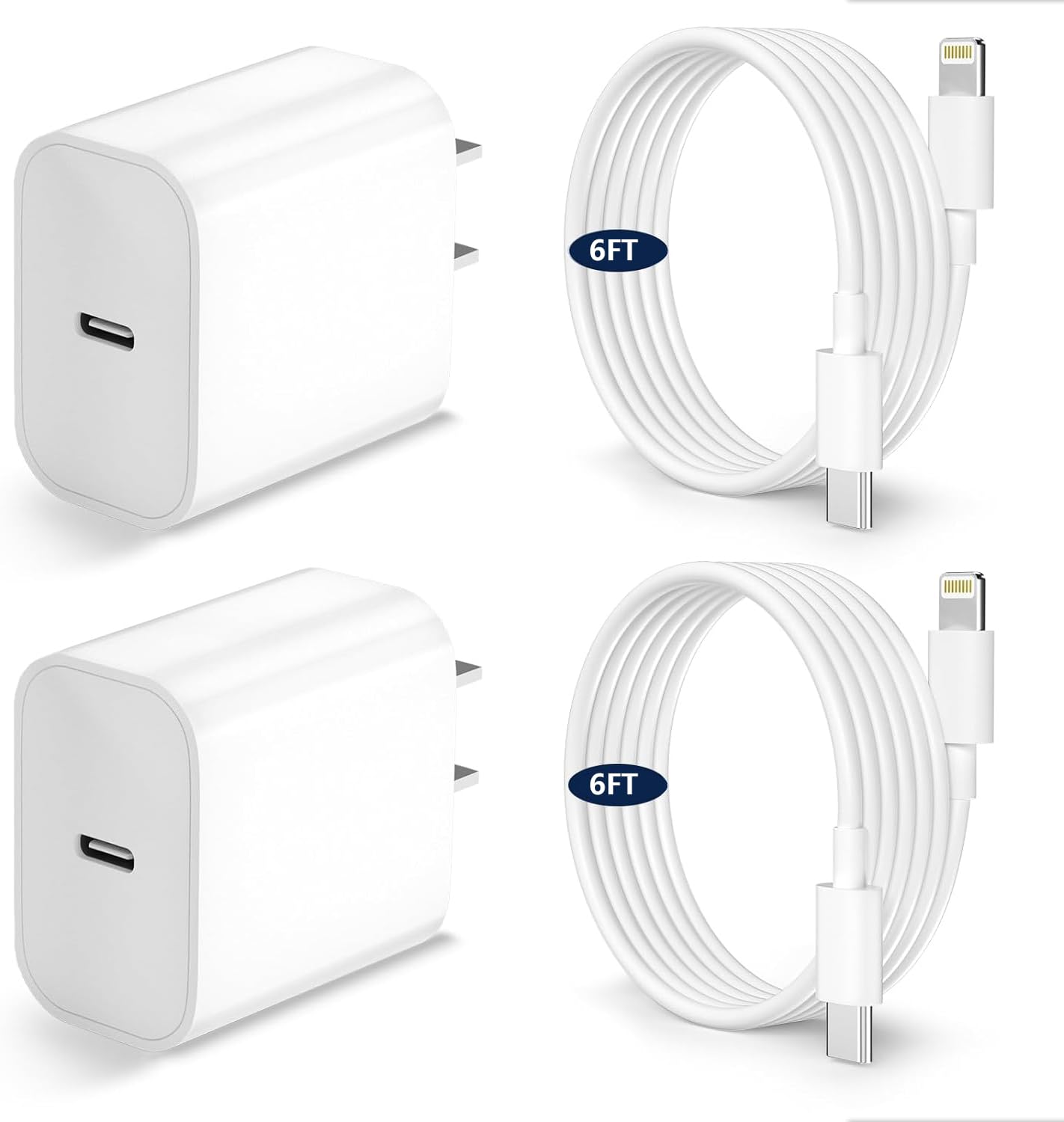 2-Pack 20W USB C Fast Charger with 6FT MFi Certified USB C to Lightning Cable - PD Wall Charger for iPhone 14/13/12/11 Pro/X/XR/XS Max/8 Plus - Perfect for Home, Office & Travel Charging