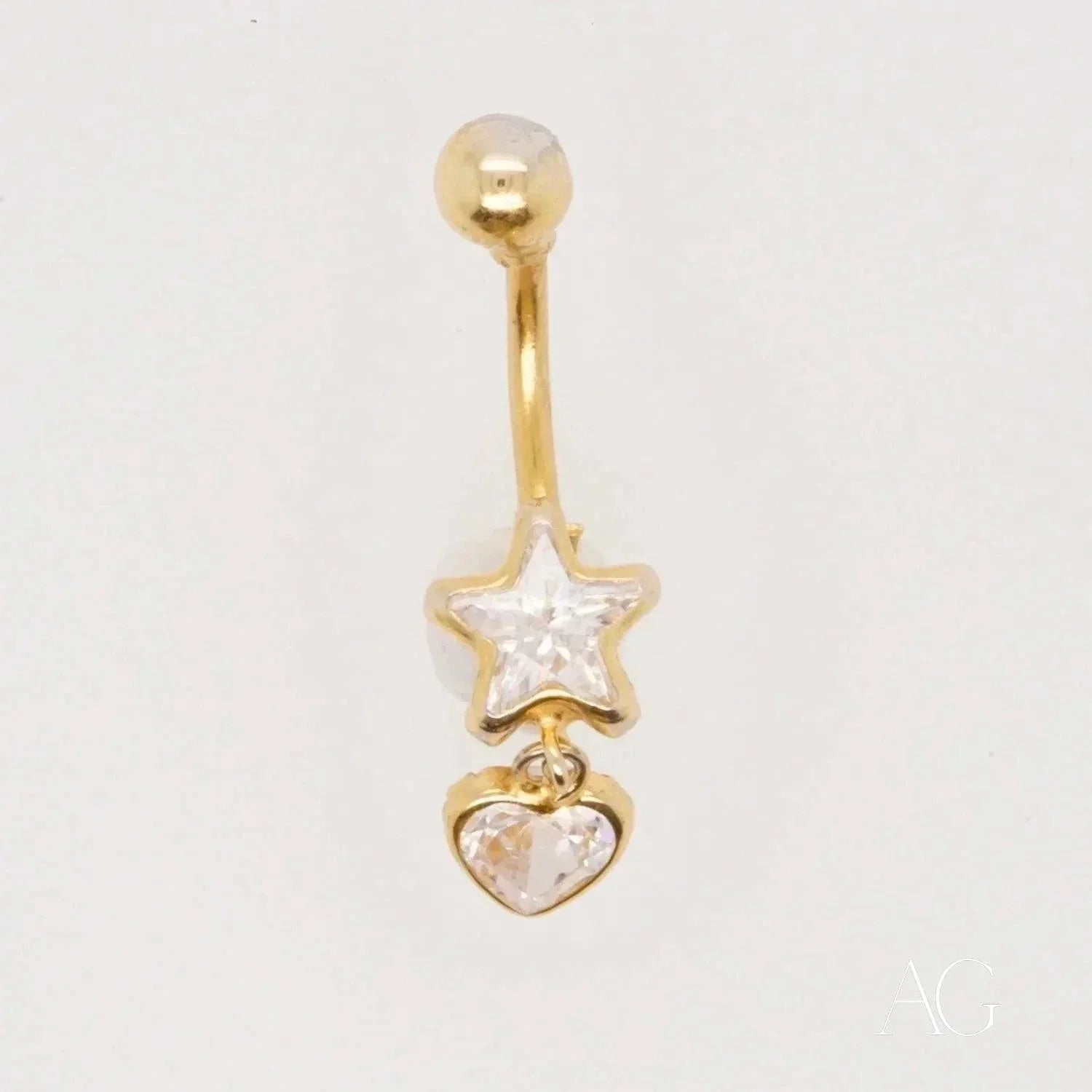 18K Gold Star and Heart Belly Button Ring - Elegant Navel Piercing Jewelry for Women, Perfect for Parties, Beach, and Everyday Wear