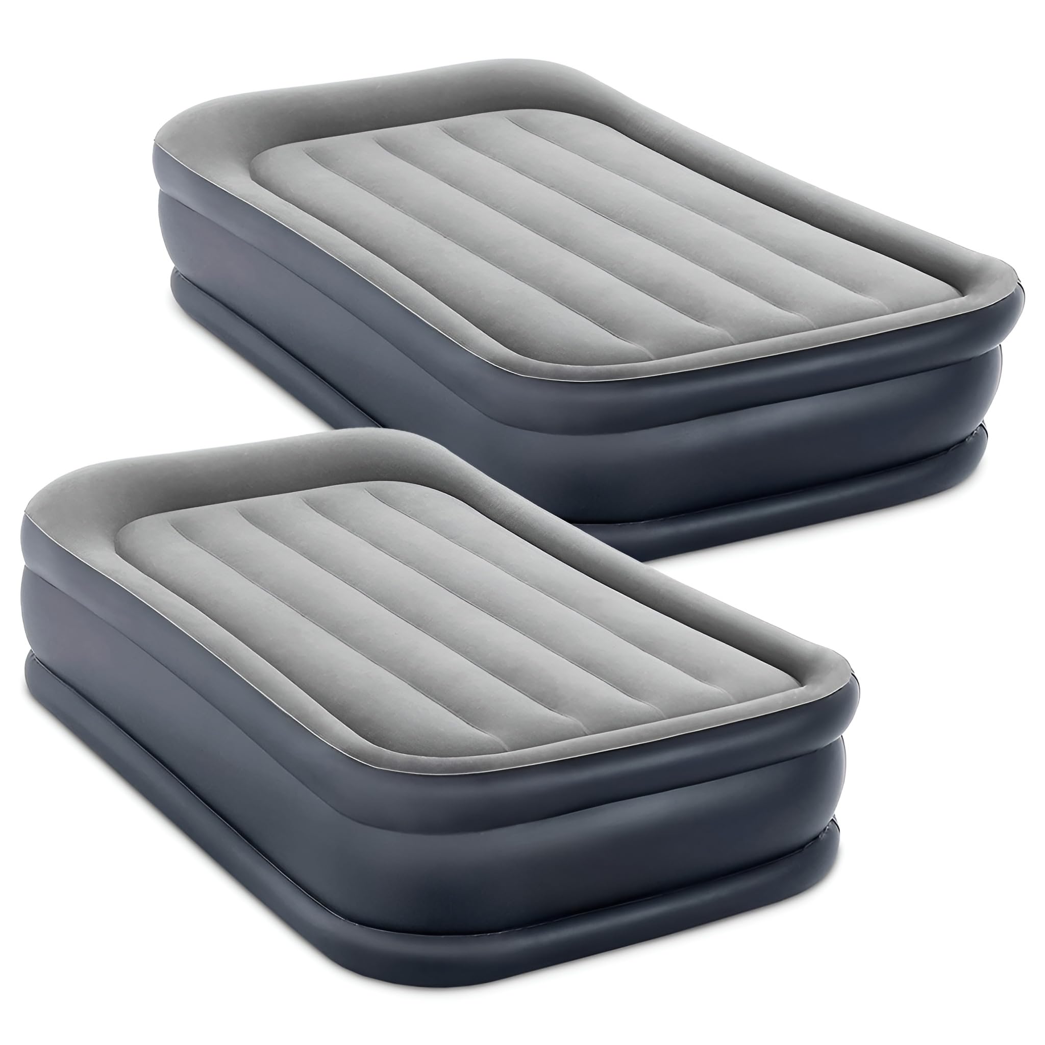Intex Dura Beam Deluxe Pillow Raised Inflatable Air Mattress with Built-in Pump - Twin Size (2 Pack) | Velvet Fiber-Tech for Comfort | Portable Storage Case | Perfect for Camping, Guest Beds & Travel