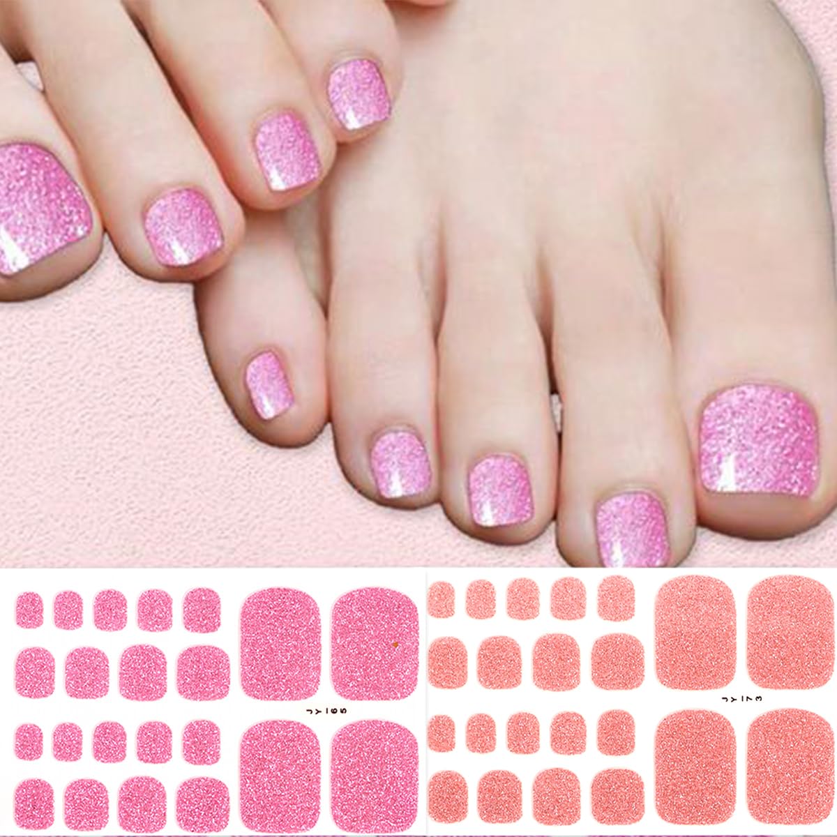 8 Sheets Glitter Toe Nail Stickers - Sparkly 3D Nail Wraps for Women | Self-Adhesive Nail Art Decals for Toes & Fingers | Waterproof & Long-Lasting | Perfect for Parties, Pedicures, Weddings, Vacations & Special Occasions | DIY Nail Design at Home, Salon, Spa & Beach Getaways | Easy Application & Removal