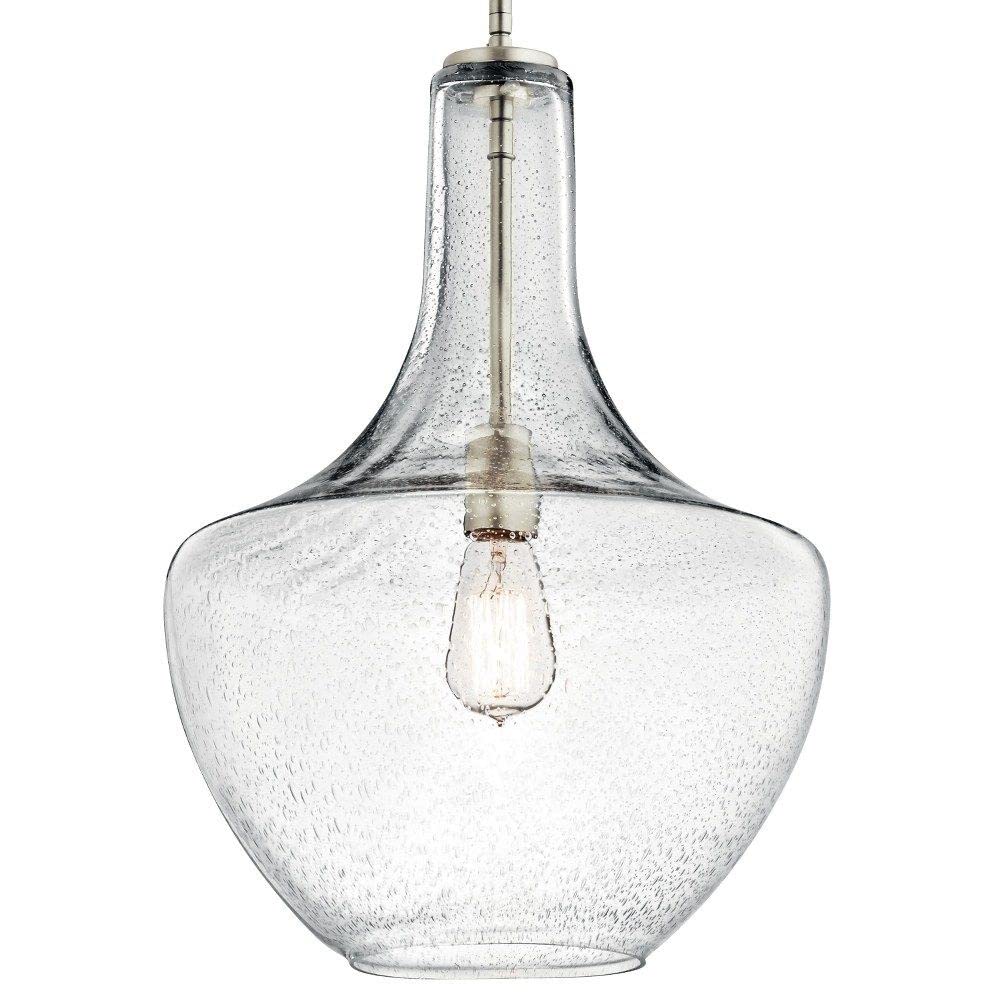 Modern Large Bell Shade Pendant Light Fixture - Clear Glass & Chrome Finish - Perfect for Dining Room, Kitchen Island, or Entryway Lighting