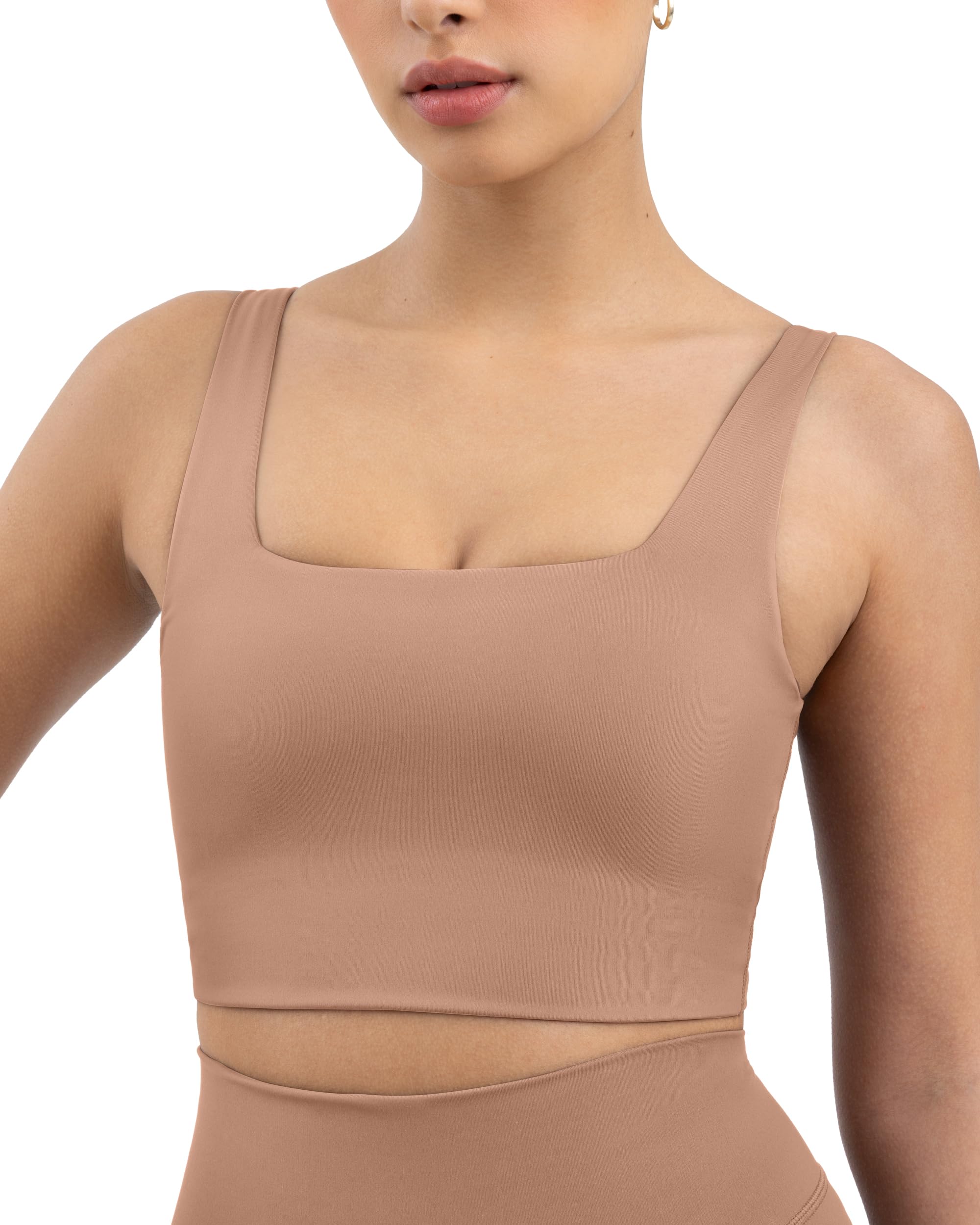 High-Performance Women's Compression Sports Bra - Medium Support Square Neck Longline Workout Top with Removable Pads | Ideal for Running, Yoga, Gym & High-Intensity Training
