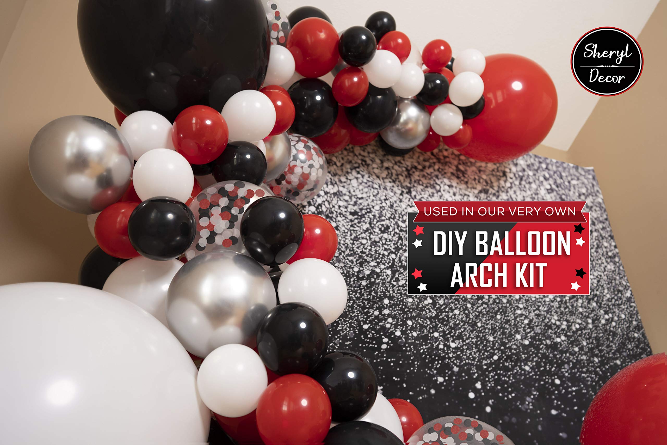 100 Red Black & White Balloons - Party Decorations Pack for Deadpool Birthday, Lumberjack Baby Shower, Graduation, Pirate, Ladybug, Race Car & Poker Themes | Small & Large Balloons for Indoor/Outdoor Decor, Photo Backdrops & Celebration Events