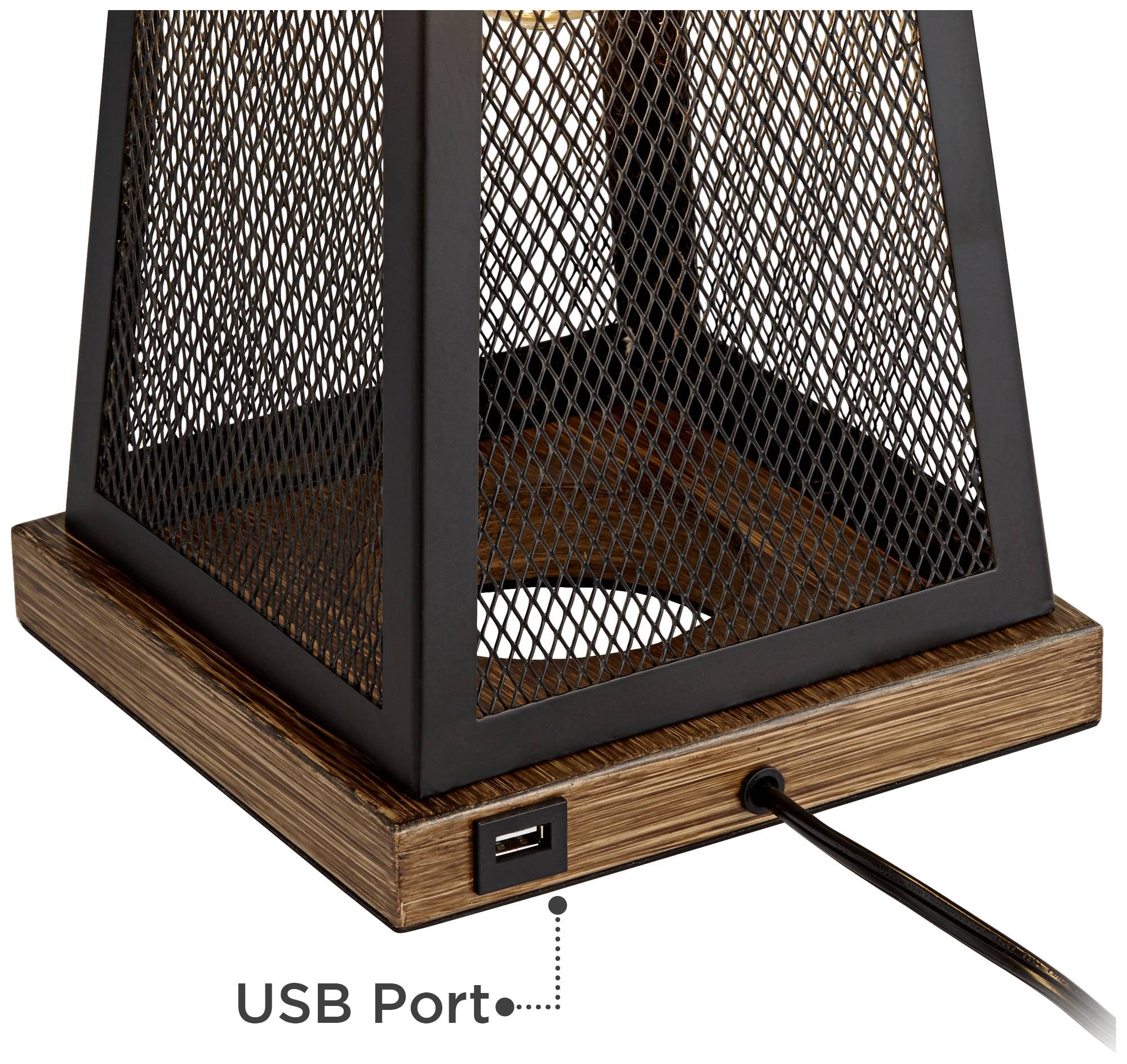 Franklin Iron Works Barris Rustic Industrial Table Lamp with USB Port & Nightlight - 26.75
