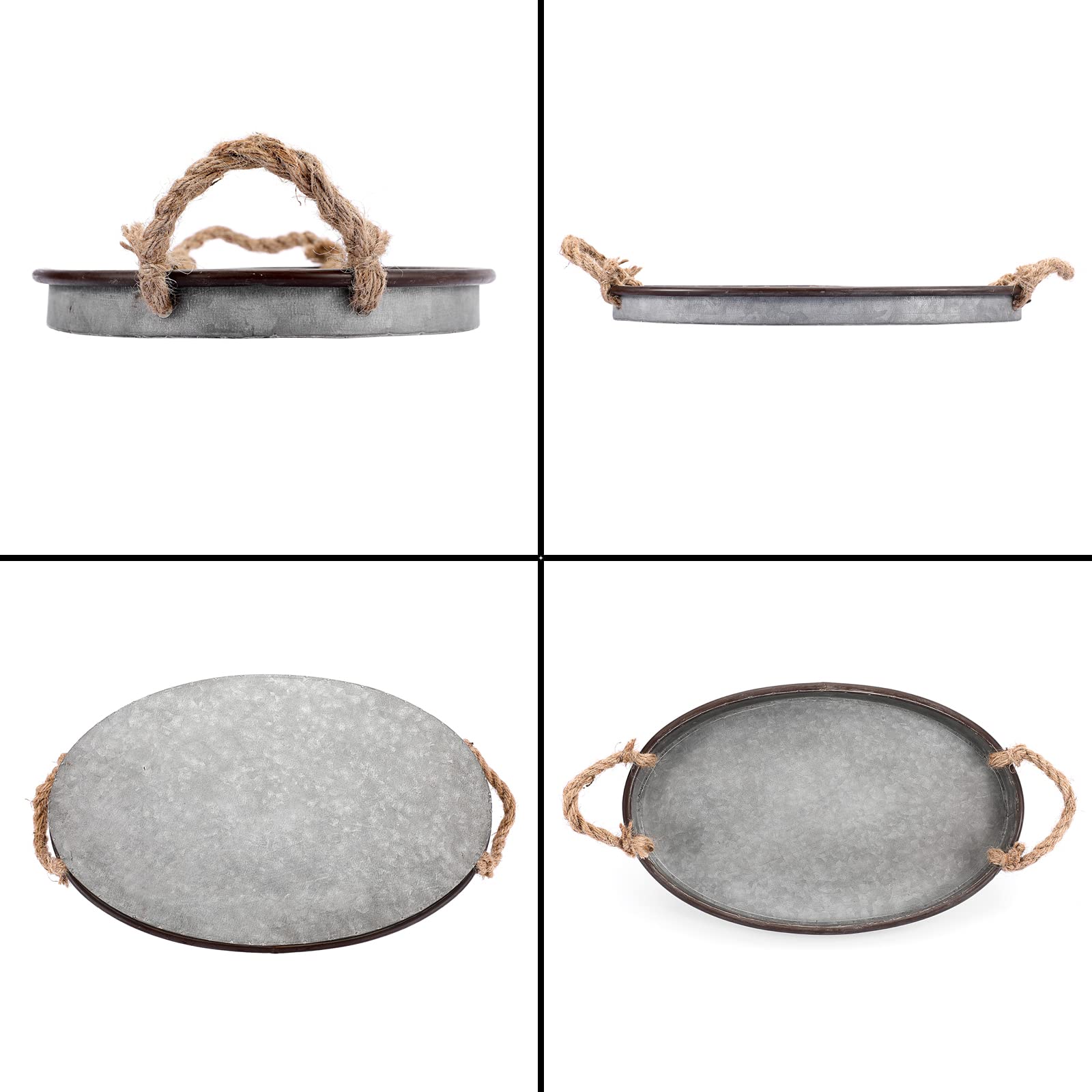 Galvanized Metal Oval Serving Tray with Rope Handle - Rustic Farmhouse Decor for Coffee Table, Weddings & Parties - Large Industrial Centerpiece for Home, Kitchen & Event Decorations