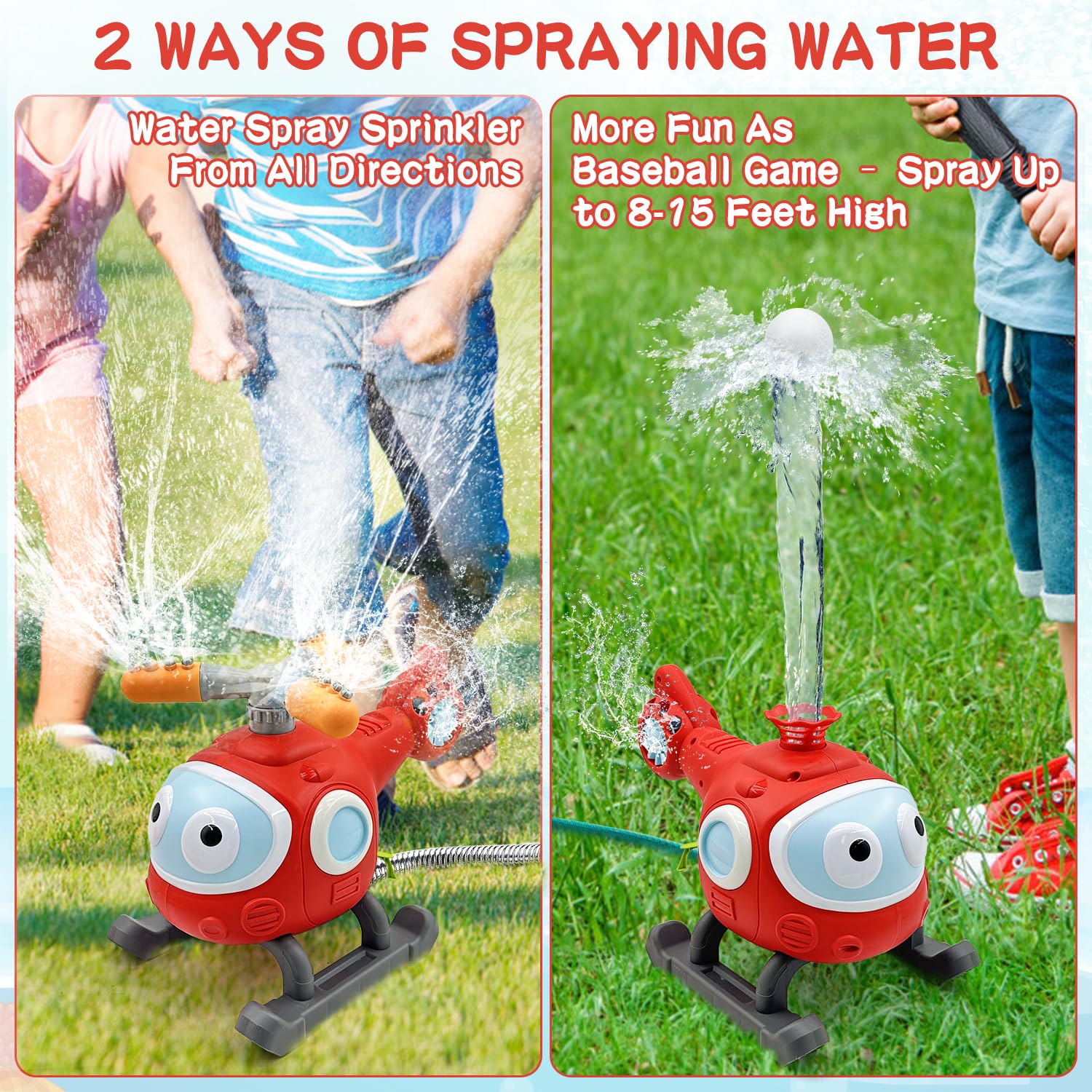 2 in 1 Water Sprinkler & T-Ball Set for Kids - Outdoor Backyard Baseball Game Toy with Helicopter Spray Sprinkler - Connects to Garden Hose - Perfect for Summer Pool Parties, Backyard Fun & Toddler Outdoor Activities